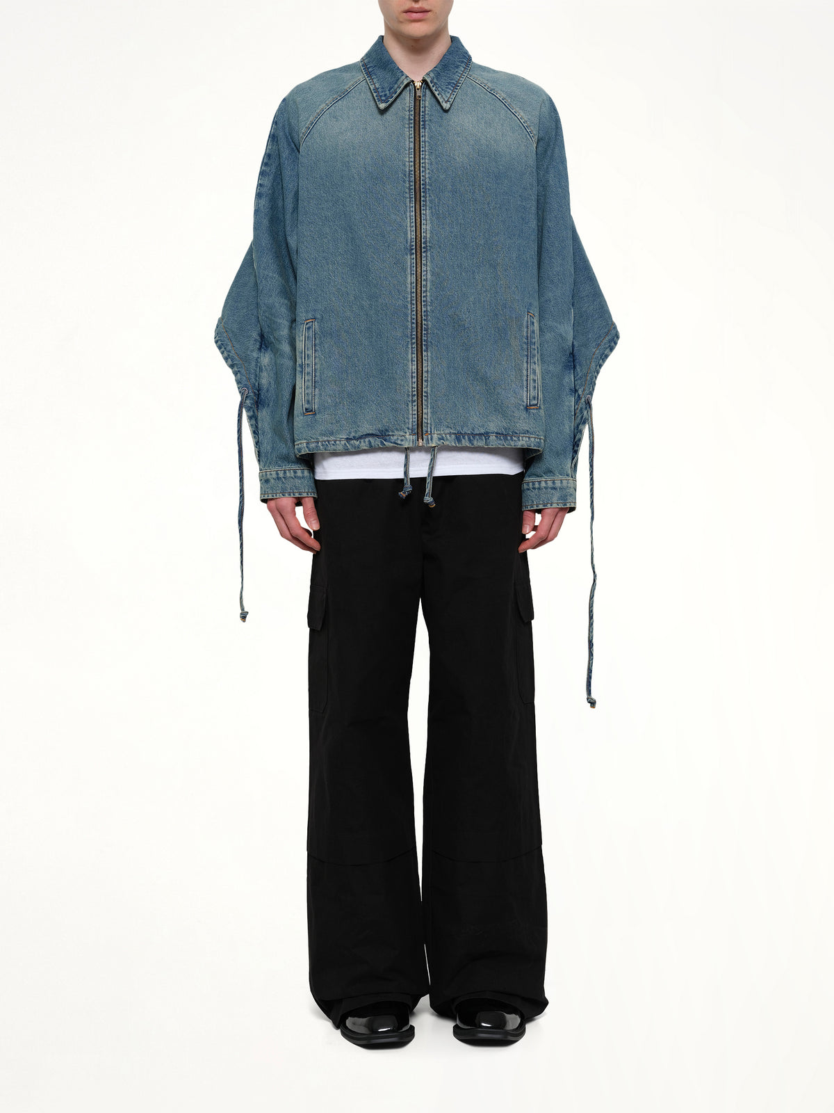 Convertible Hooded Denim Jacket in Blue