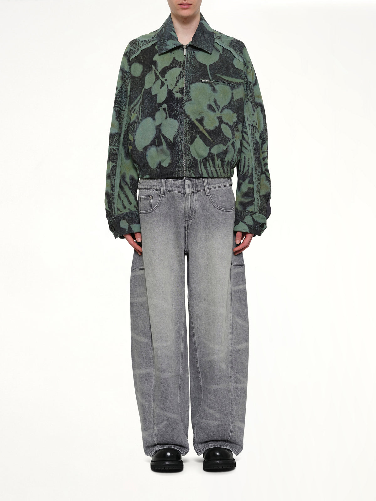 Plants Dye Cropped Jacket in Indigo Green