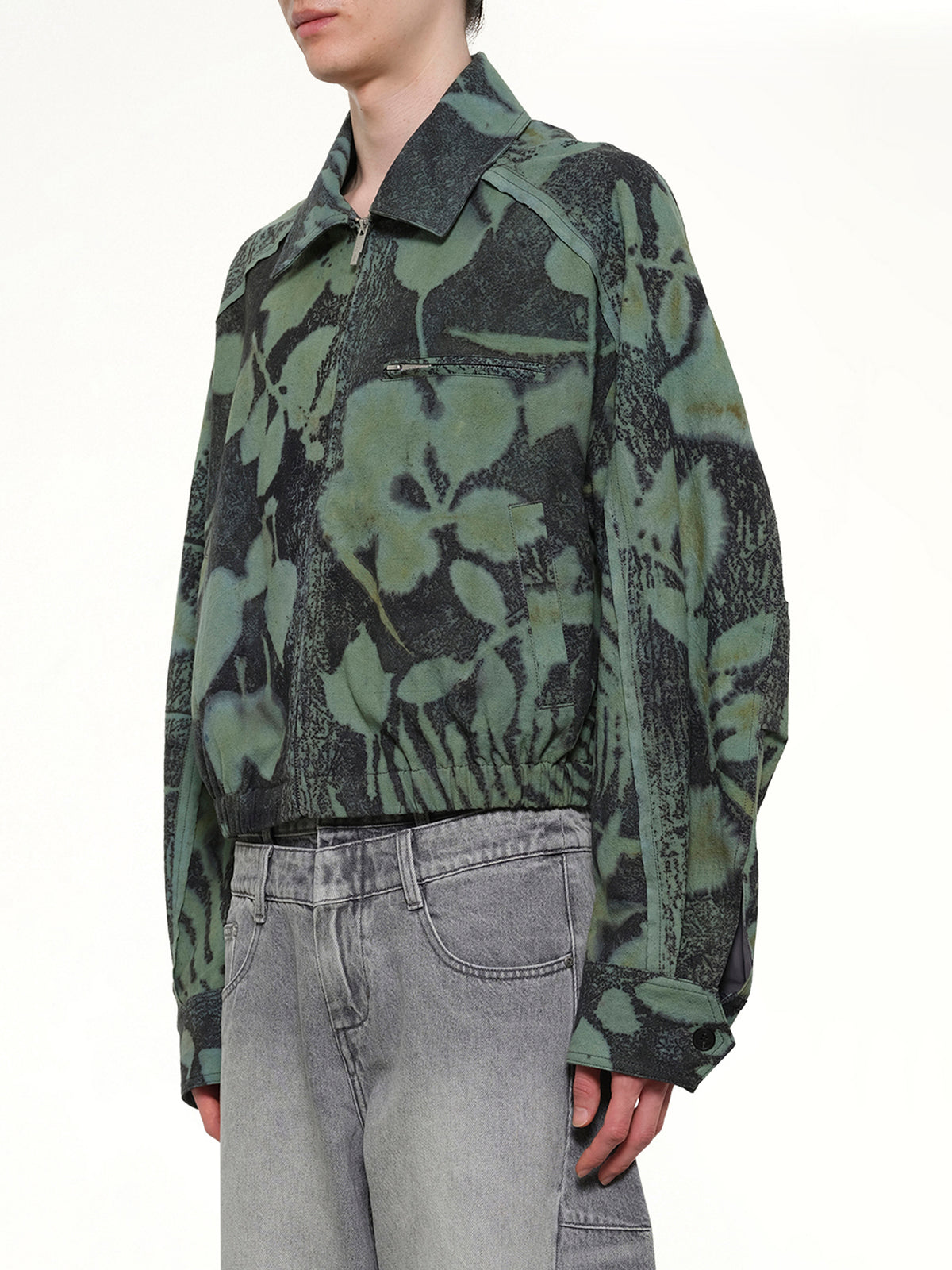 Plants Dye Cropped Jacket in Indigo Green