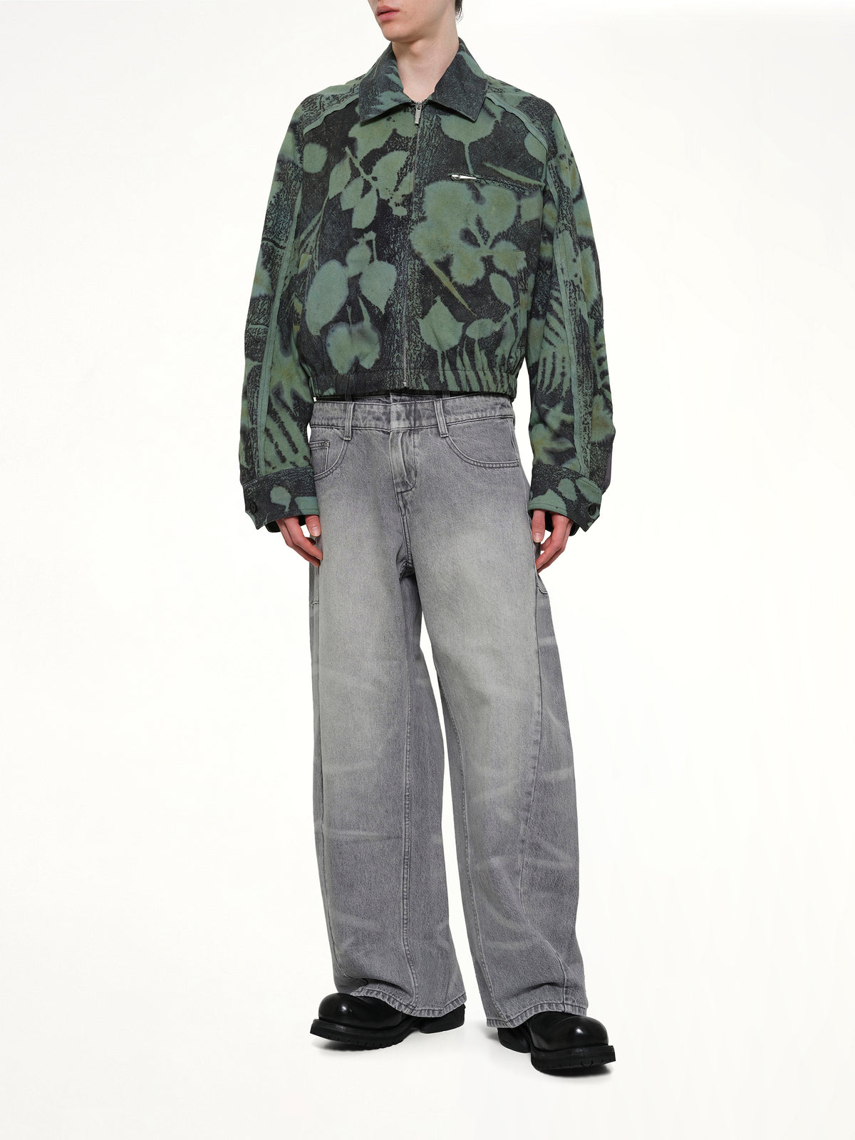 Plants Dye Cropped Jacket in Indigo Green