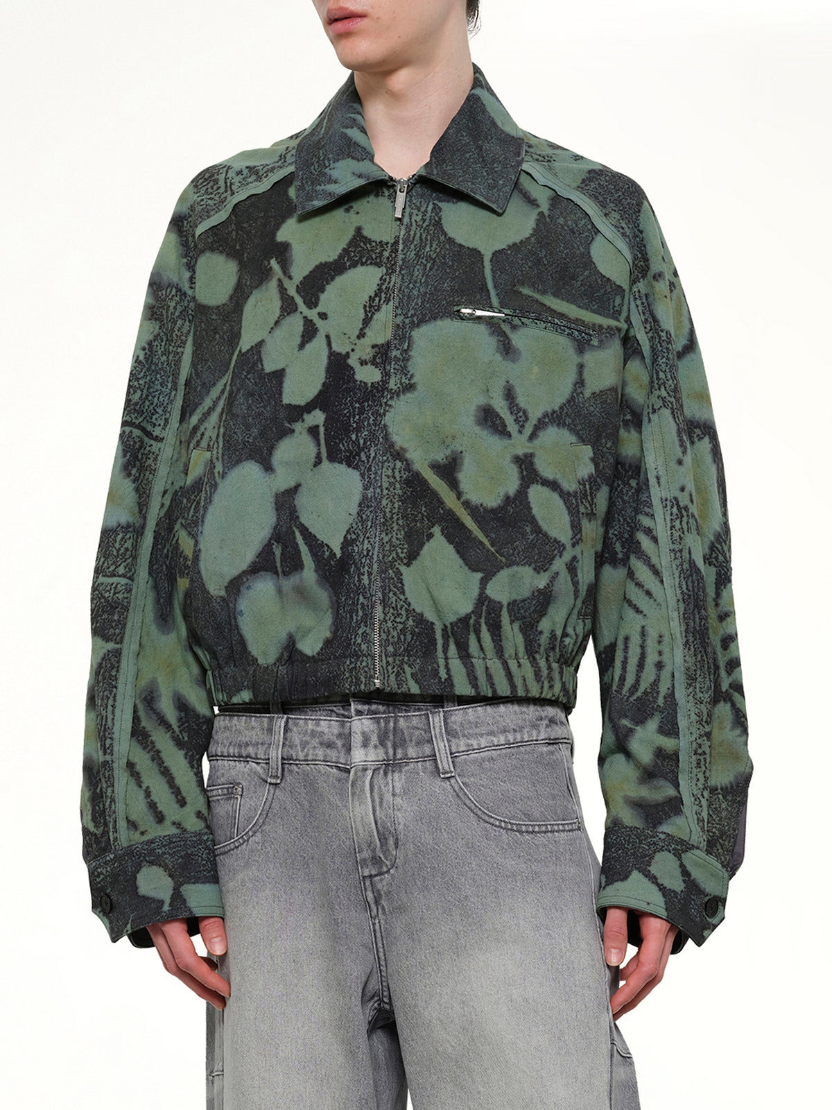 Plants Dye Cropped Jacket in Indigo Green