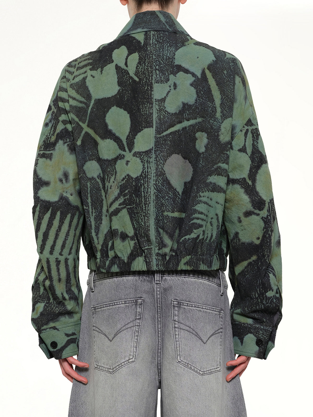 Plants Dye Cropped Jacket in Indigo Green