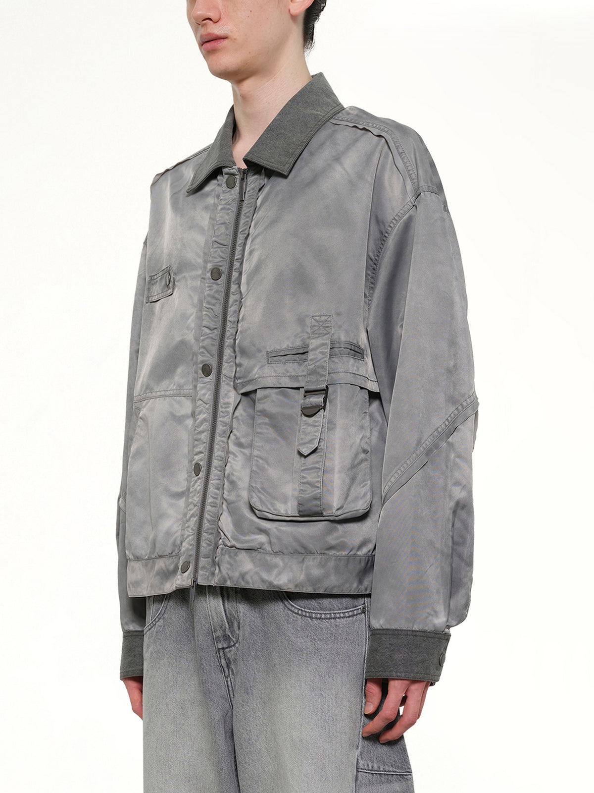 Sandwashed Nylon Jacket in Grey