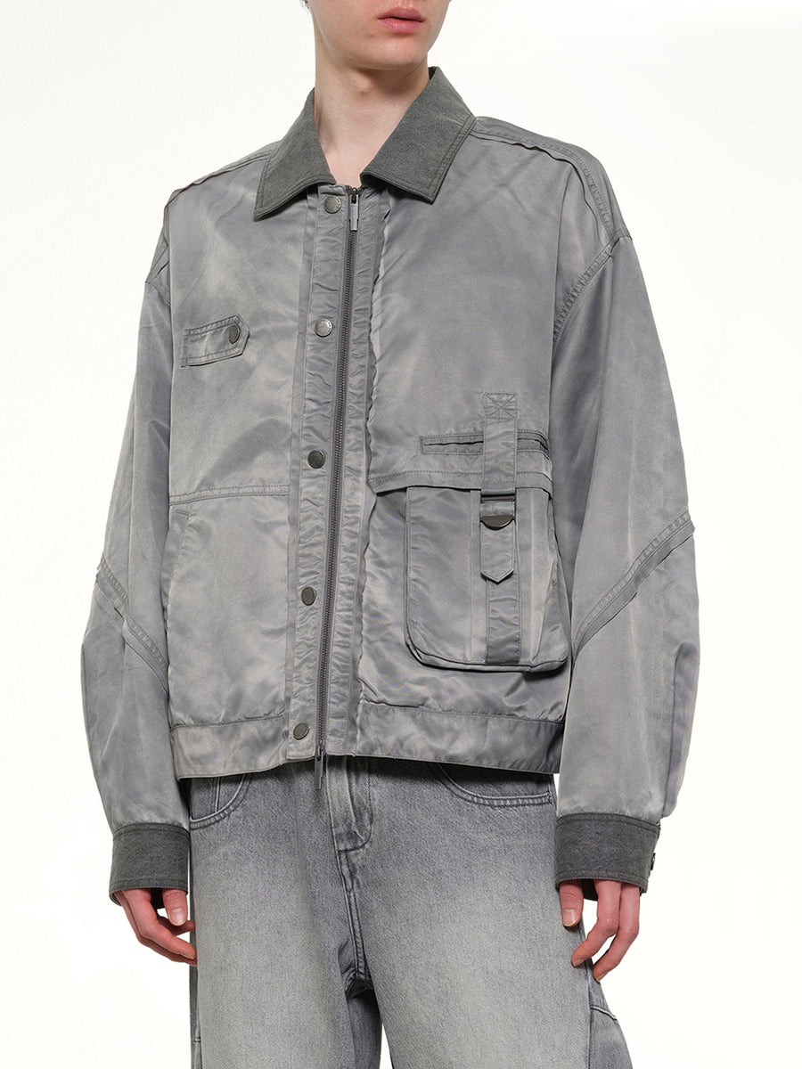 Sandwashed Nylon Jacket in Grey