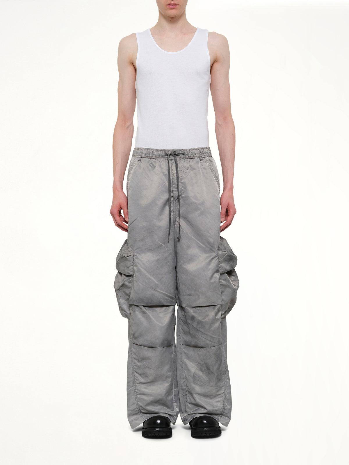 Sandwashed Nylon Cargos in Grey