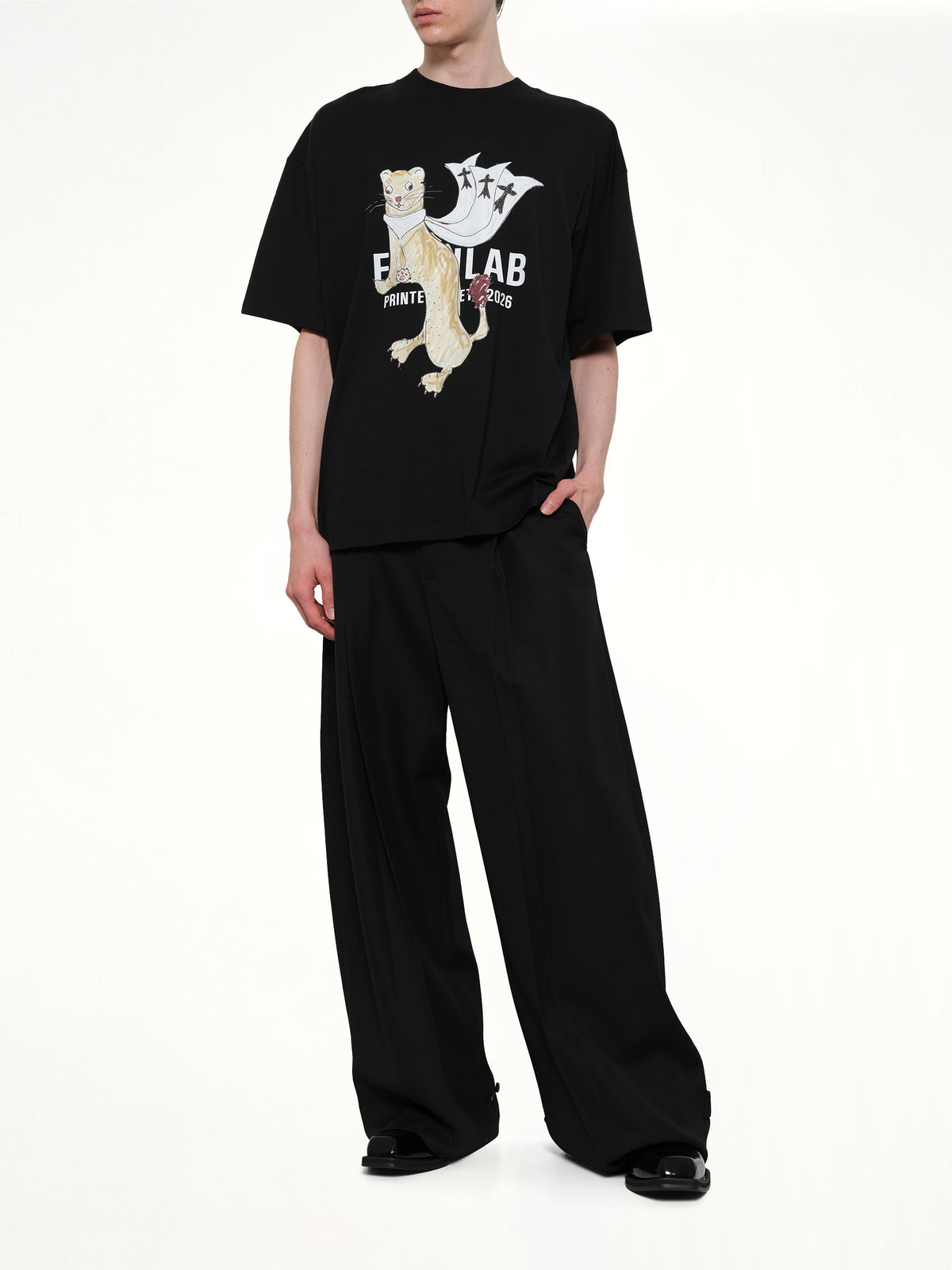 Fluid Tailored Wide Leg Pants in Black