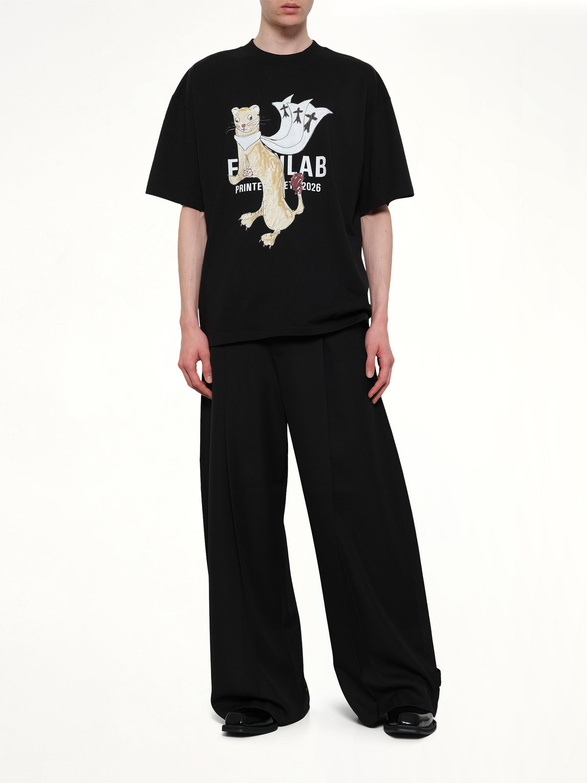 Hermine Print Cotton T-Shirt in Black