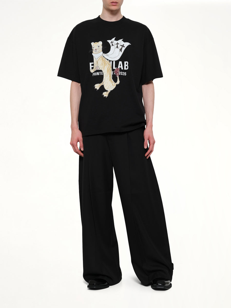 Hermine Print Cotton T-Shirt in Black