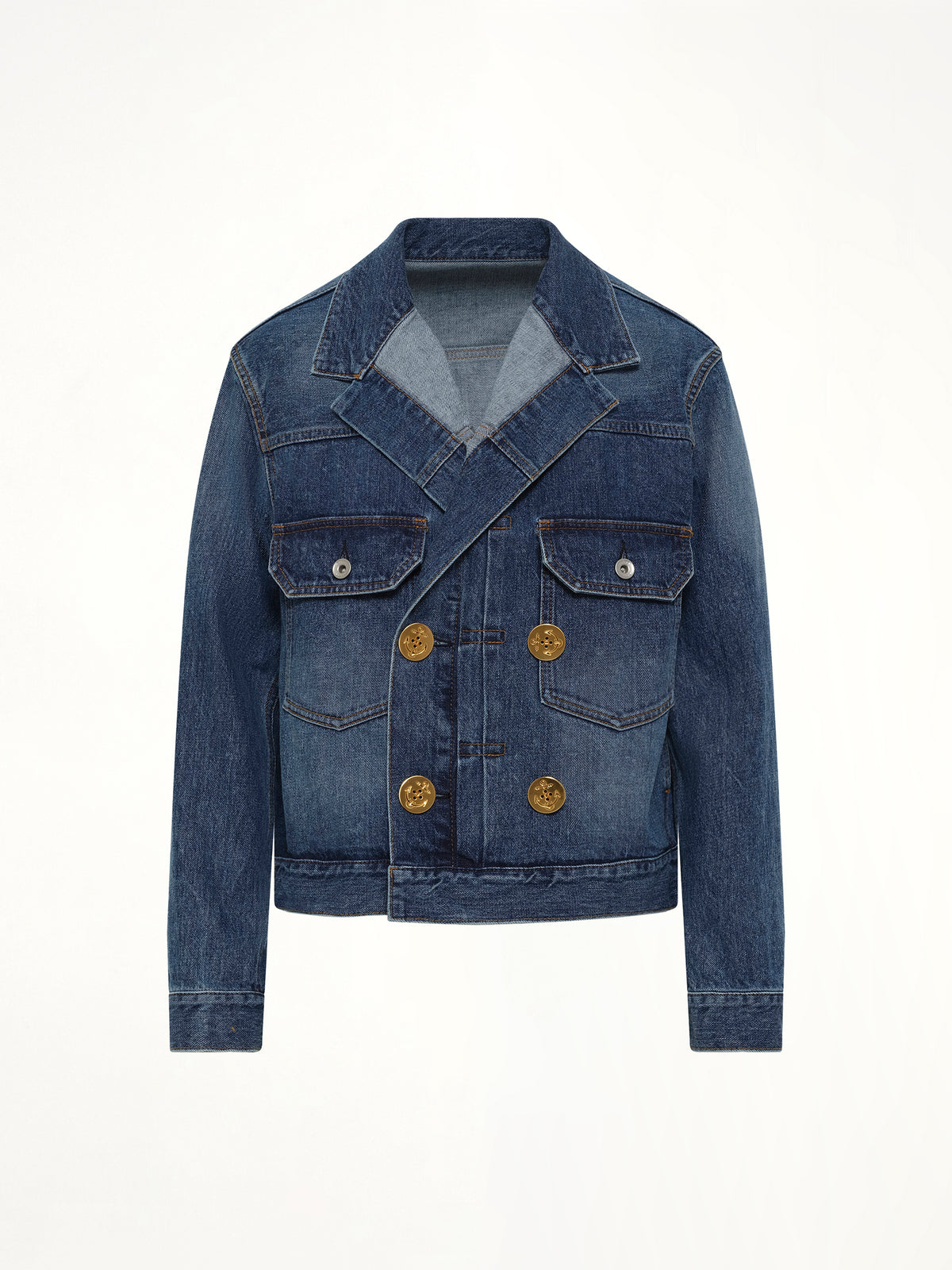 Double Breasted Denim Jacket in Blue