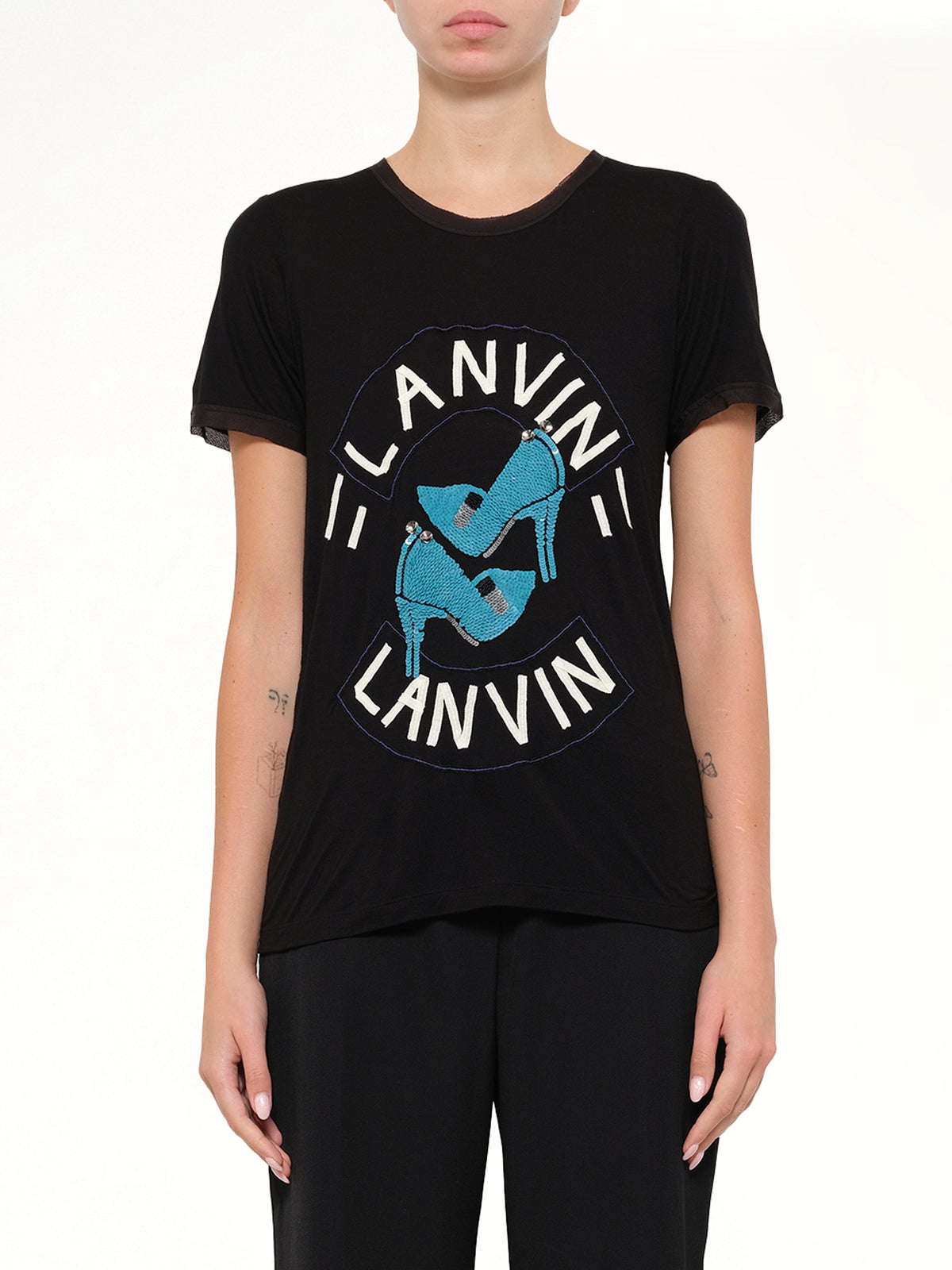 Lanvin Embroidered Jersey Top in Black