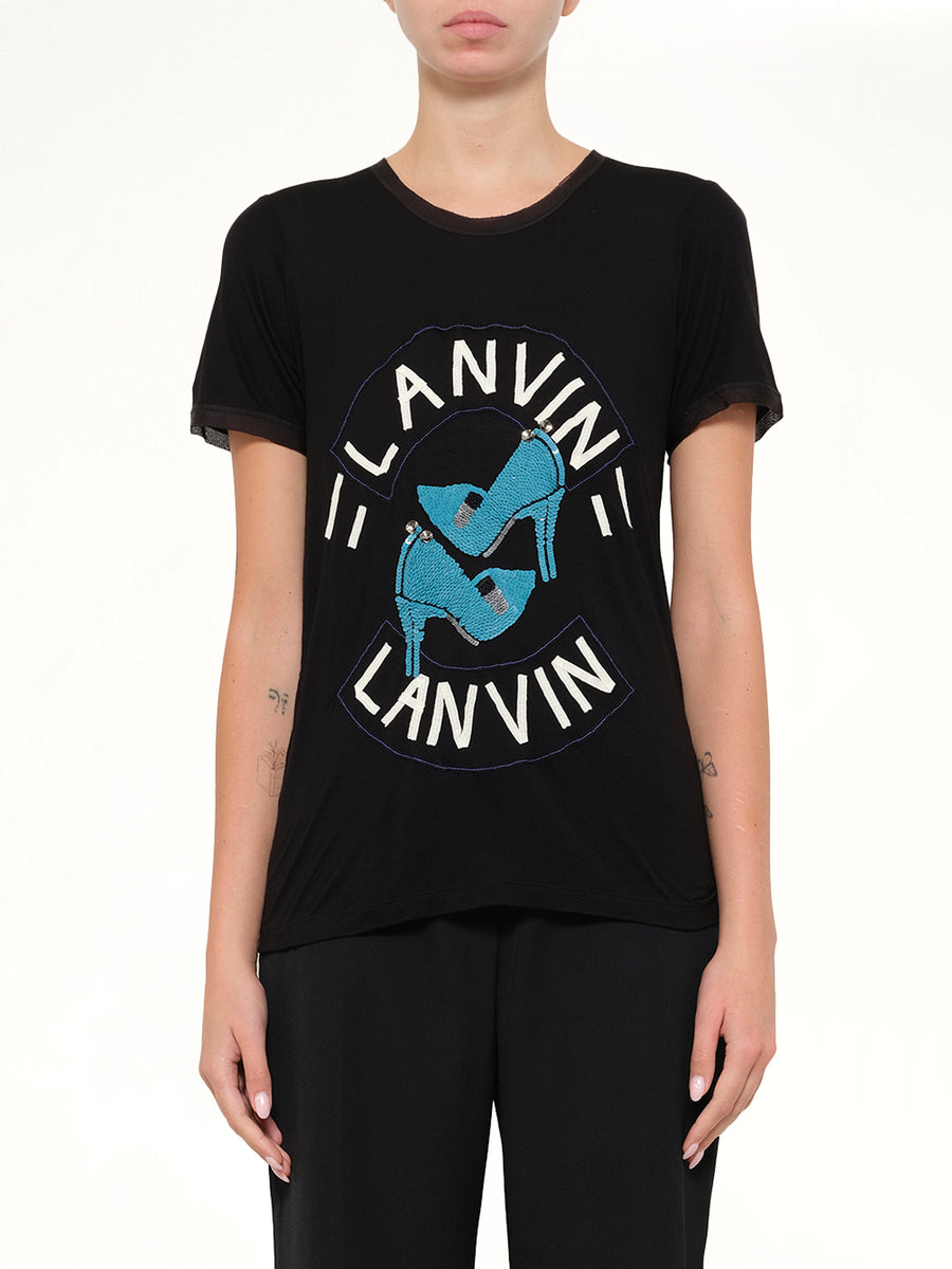 Lanvin Embroidered Jersey Top in Black