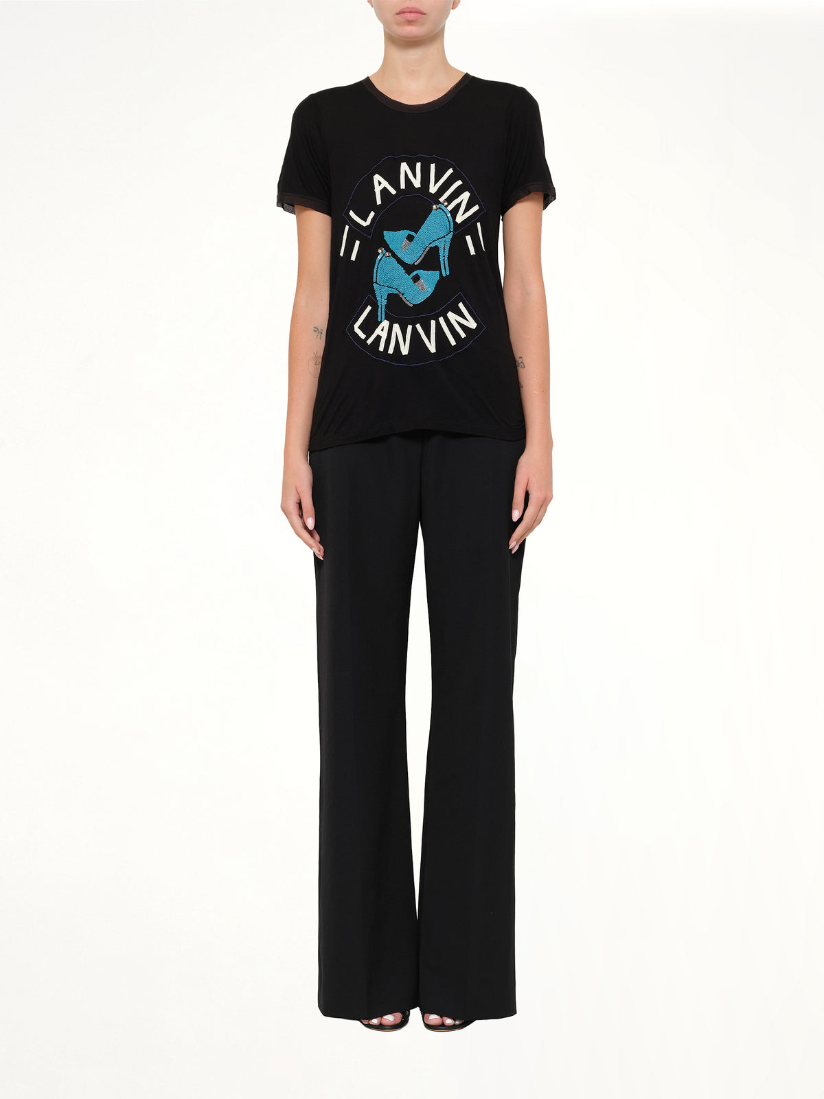 Lanvin Embroidered Jersey Top in Black