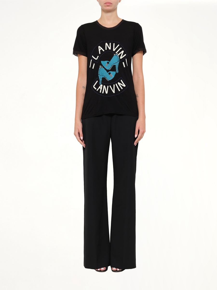 Lanvin Embroidered Jersey Top in Black