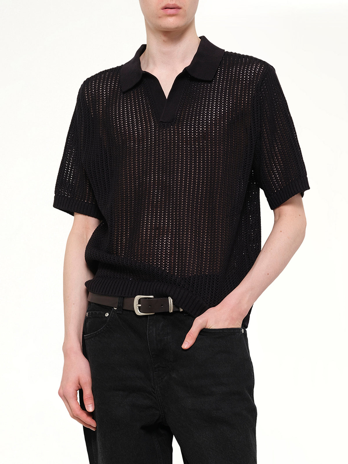 Beverly Knit Polo in Jet Black