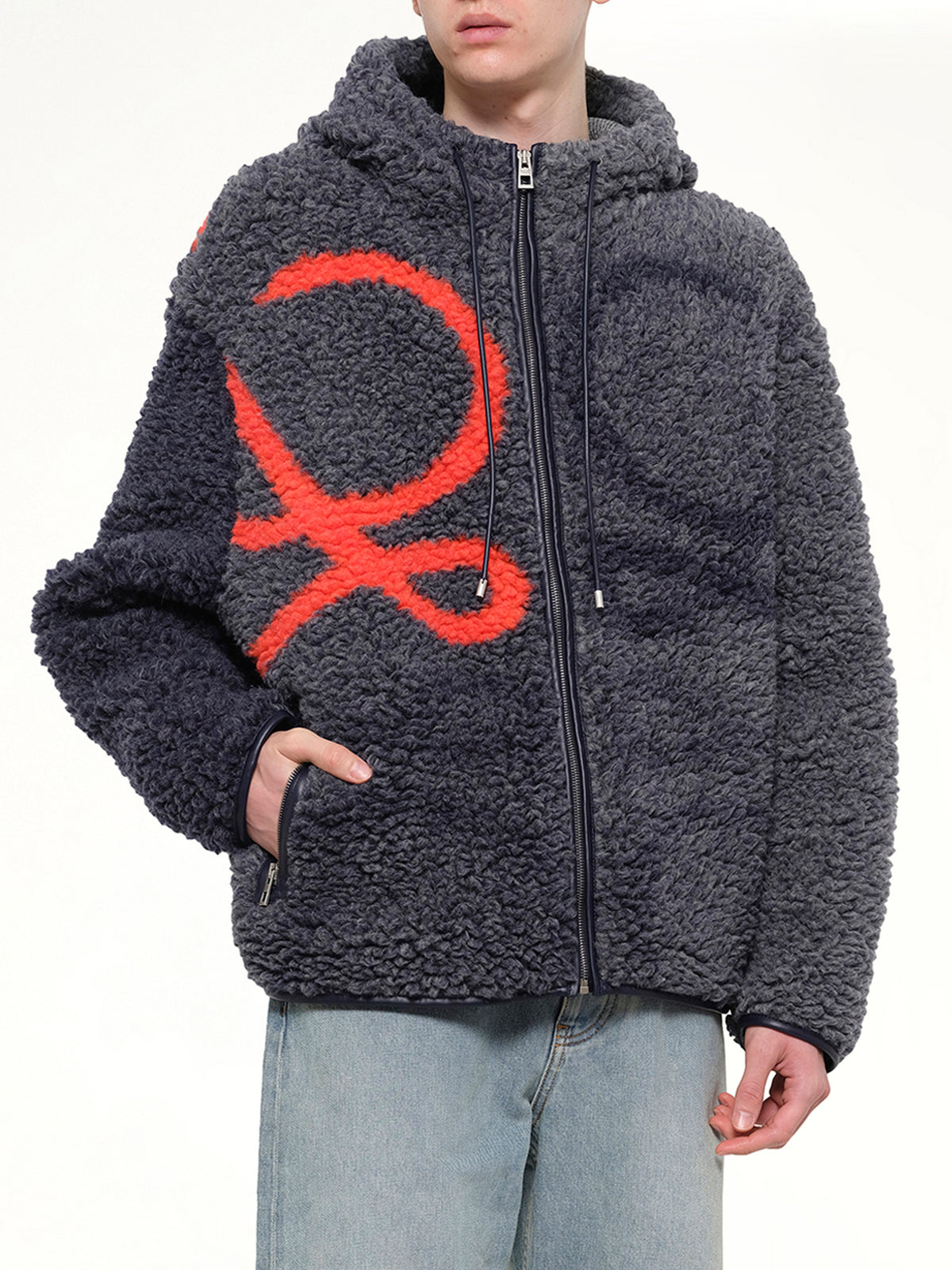 Hooded Jacket in Navy/Orange