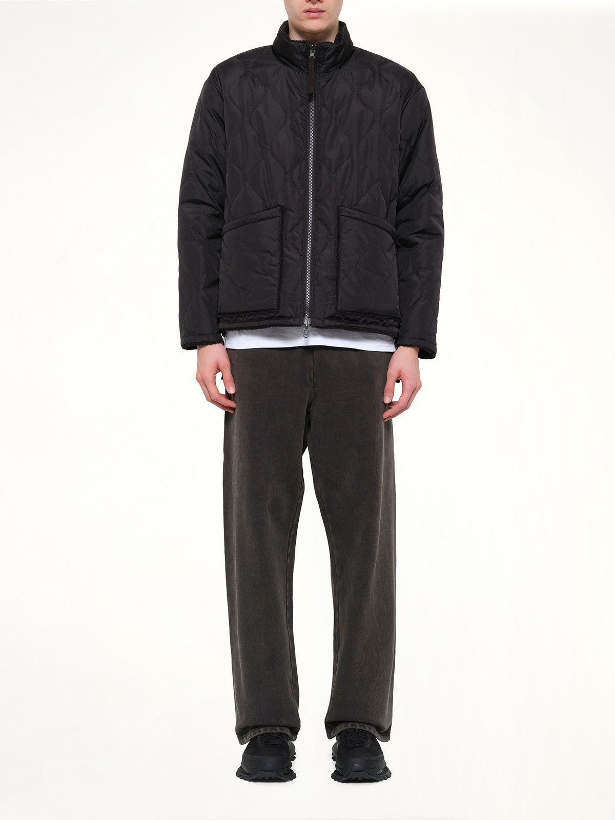 Military Reversible Down Boa Jacket in Black