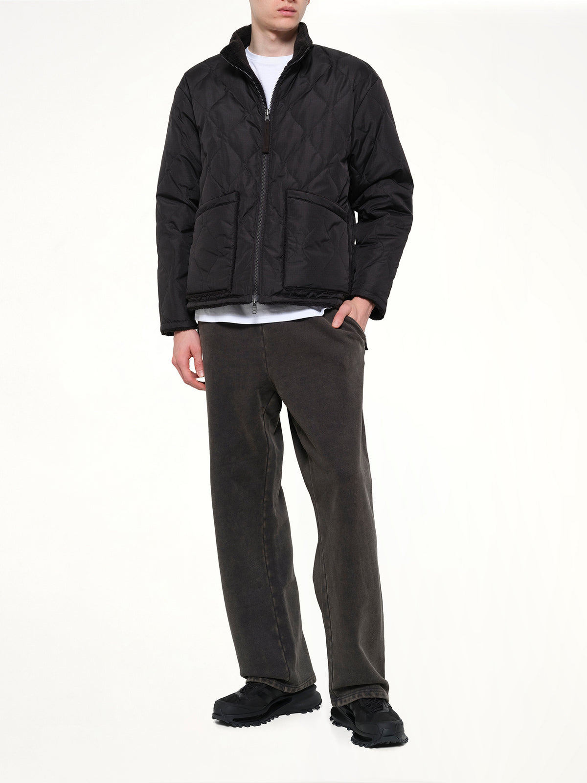 Military Reversible Down Boa Jacket in Black