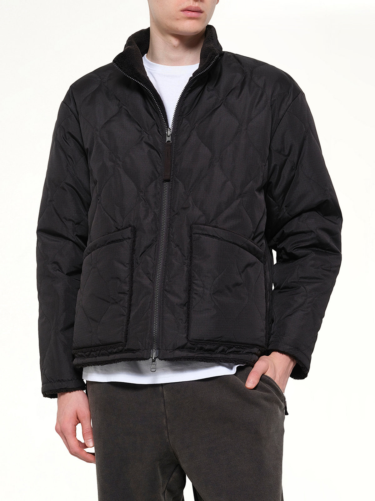 Military Reversible Down Boa Jacket in Black