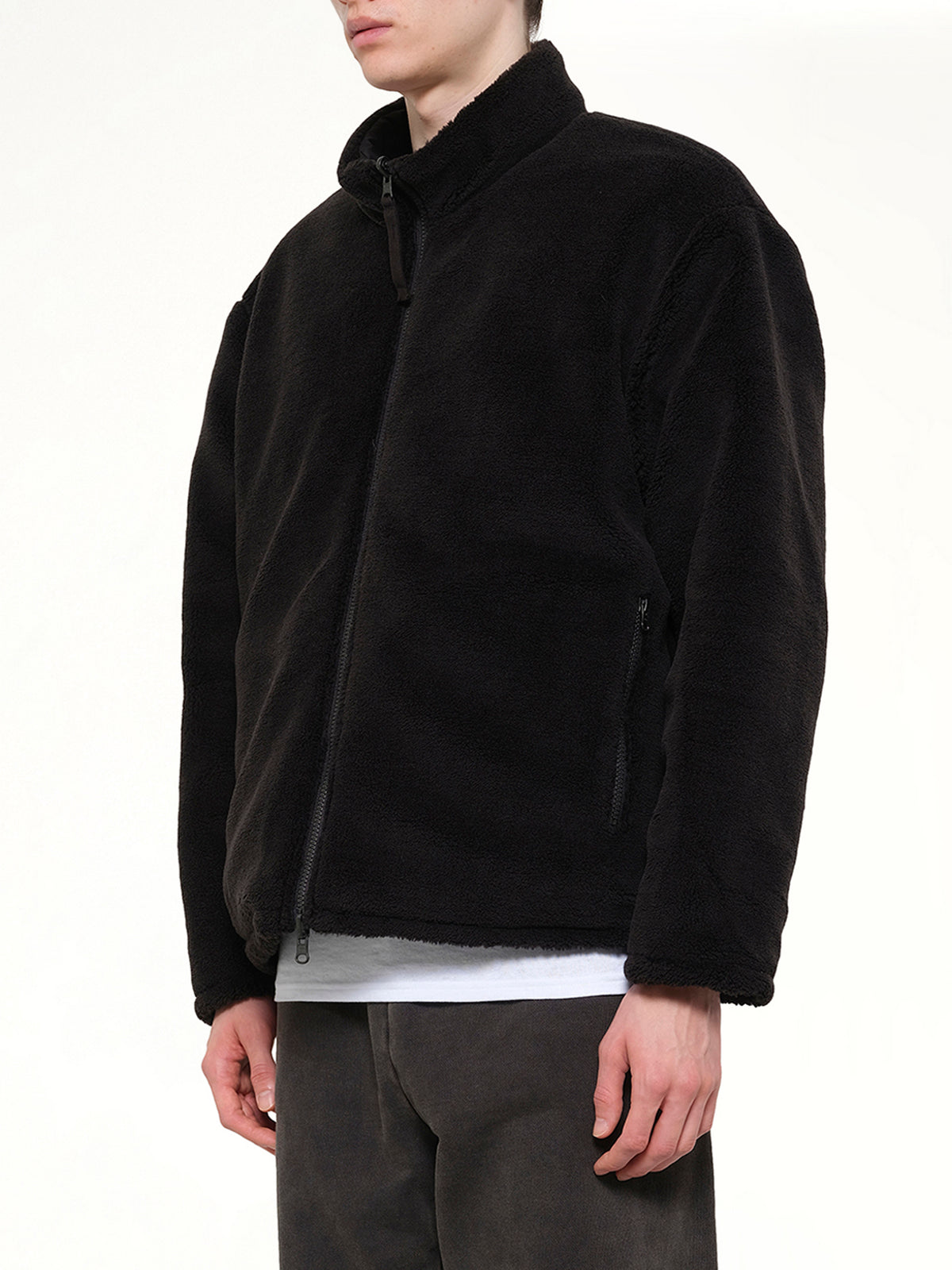 Military Reversible Down Boa Jacket in Black