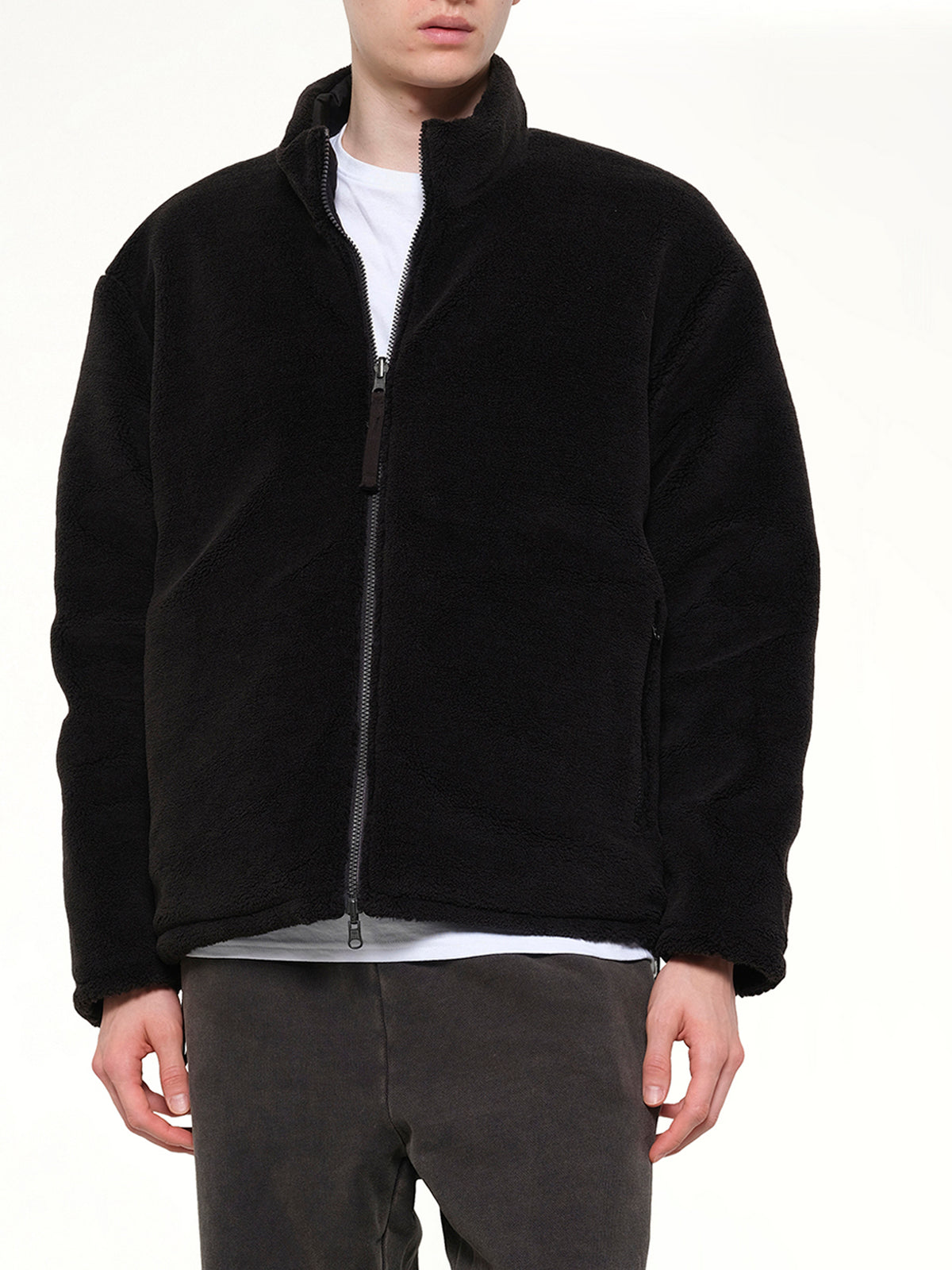 Military Reversible Down Boa Jacket in Black