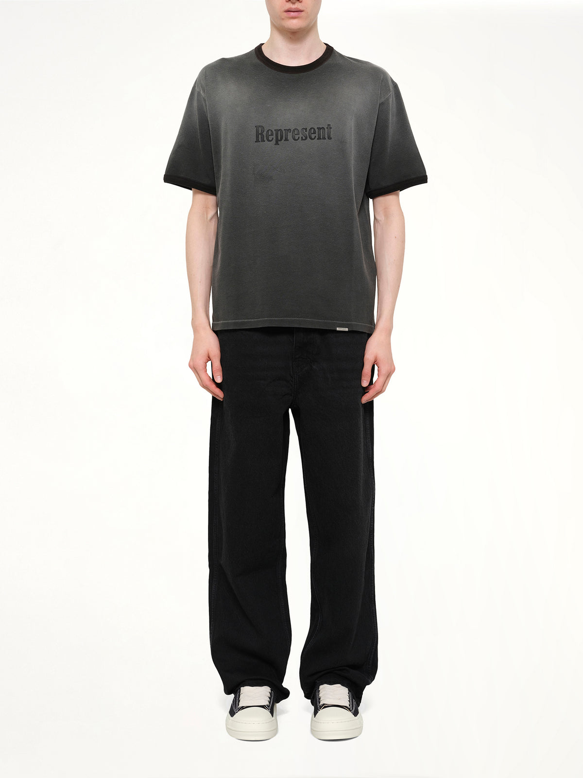 Represent Ringer T-Shirt in Stained Black