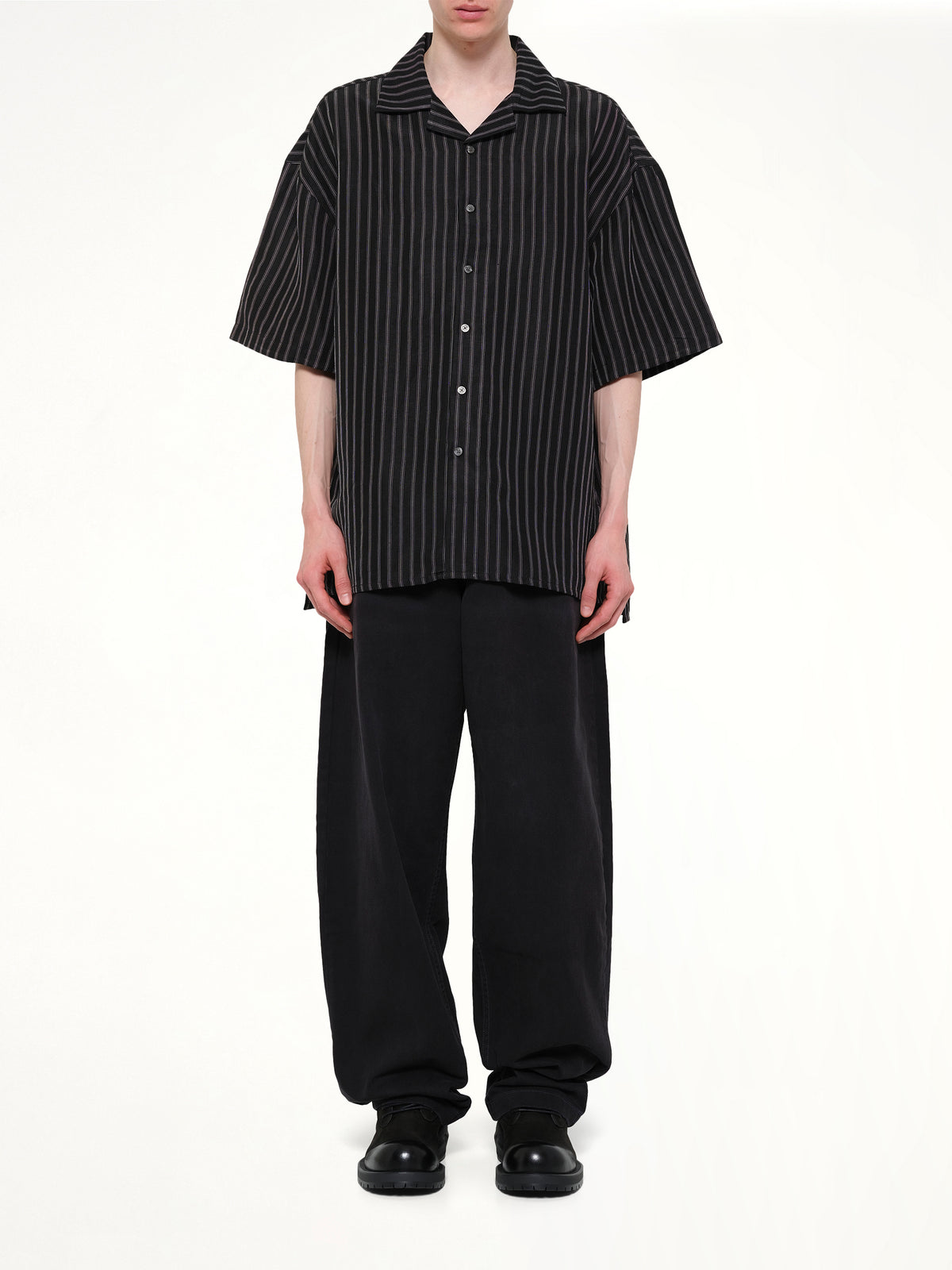 Camp Collar SS Shirt in Black/White Stripe