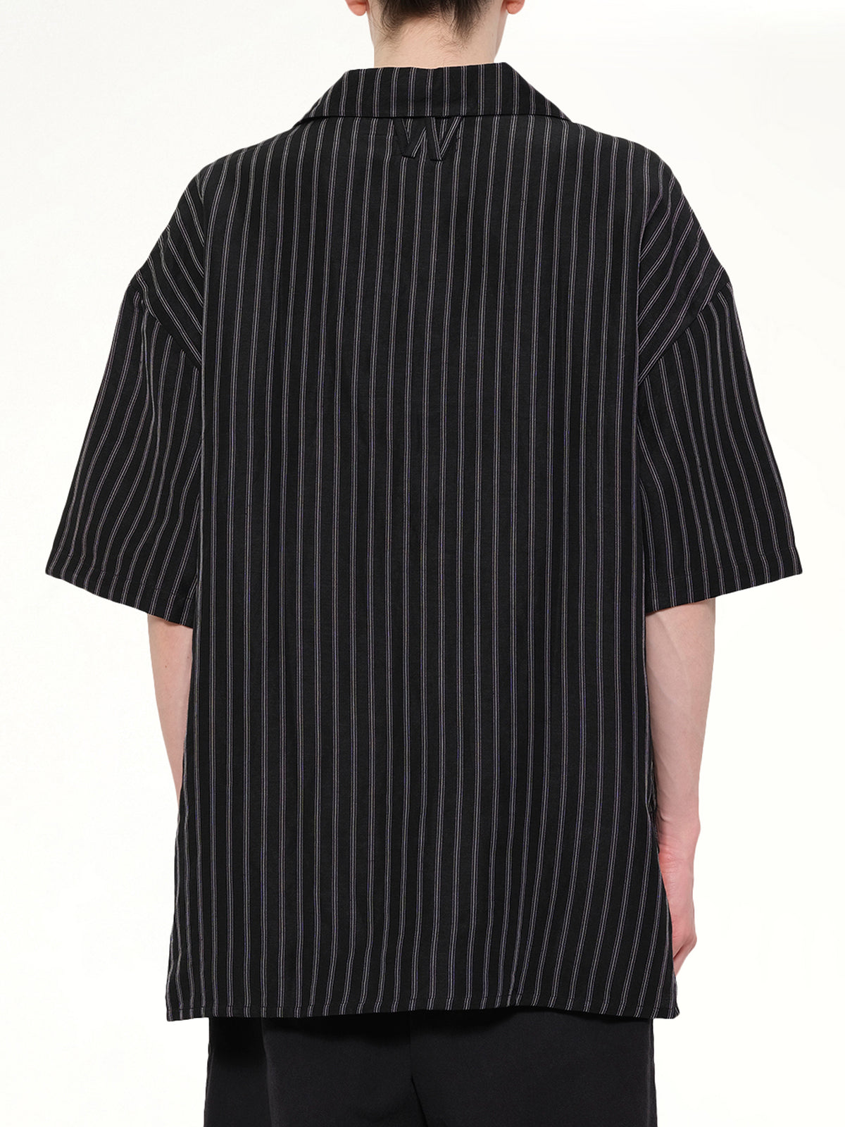 Camp Collar SS Shirt in Black/White Stripe