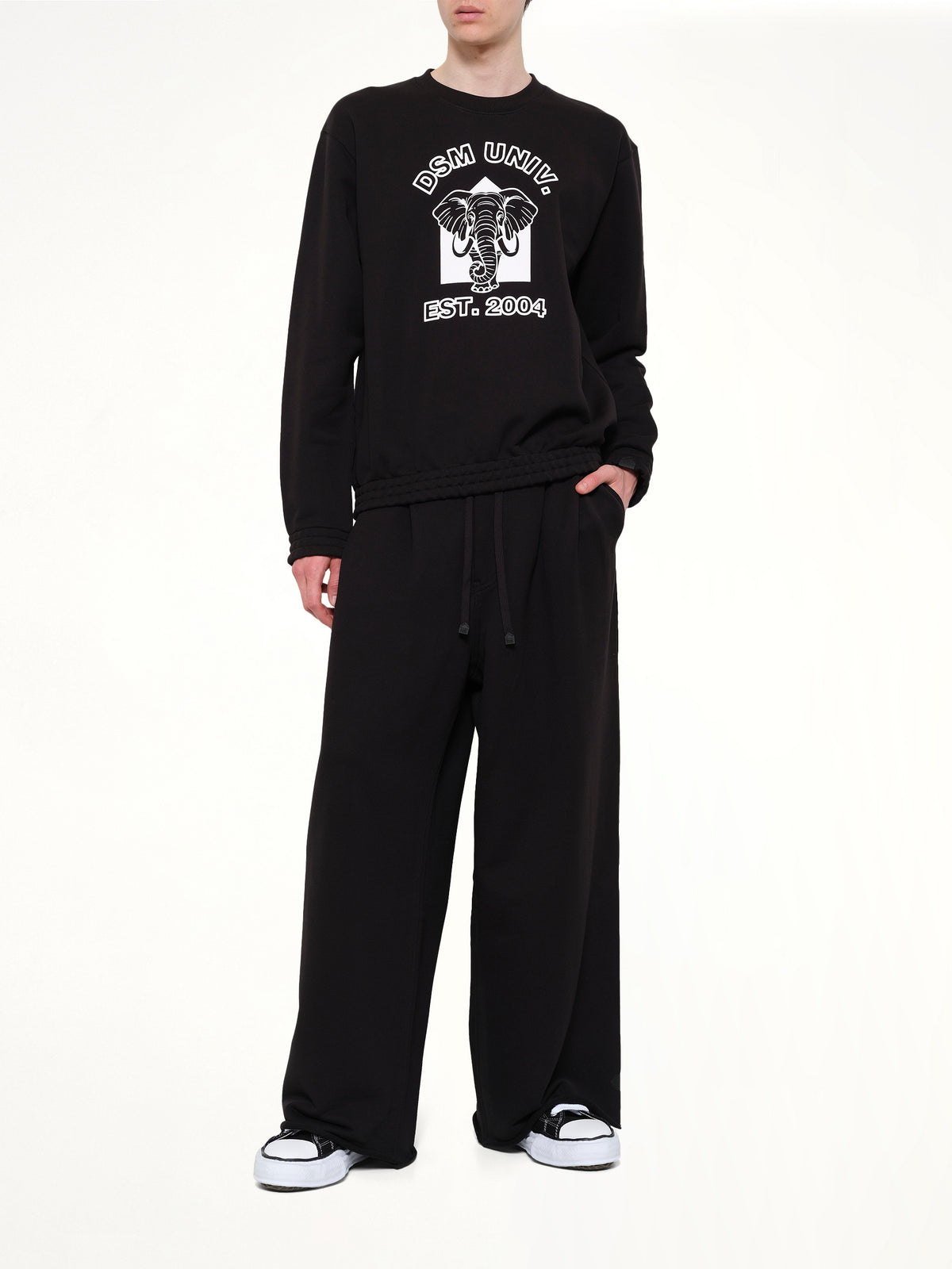 Pile Knit Cotton Sweatshirt in Black
