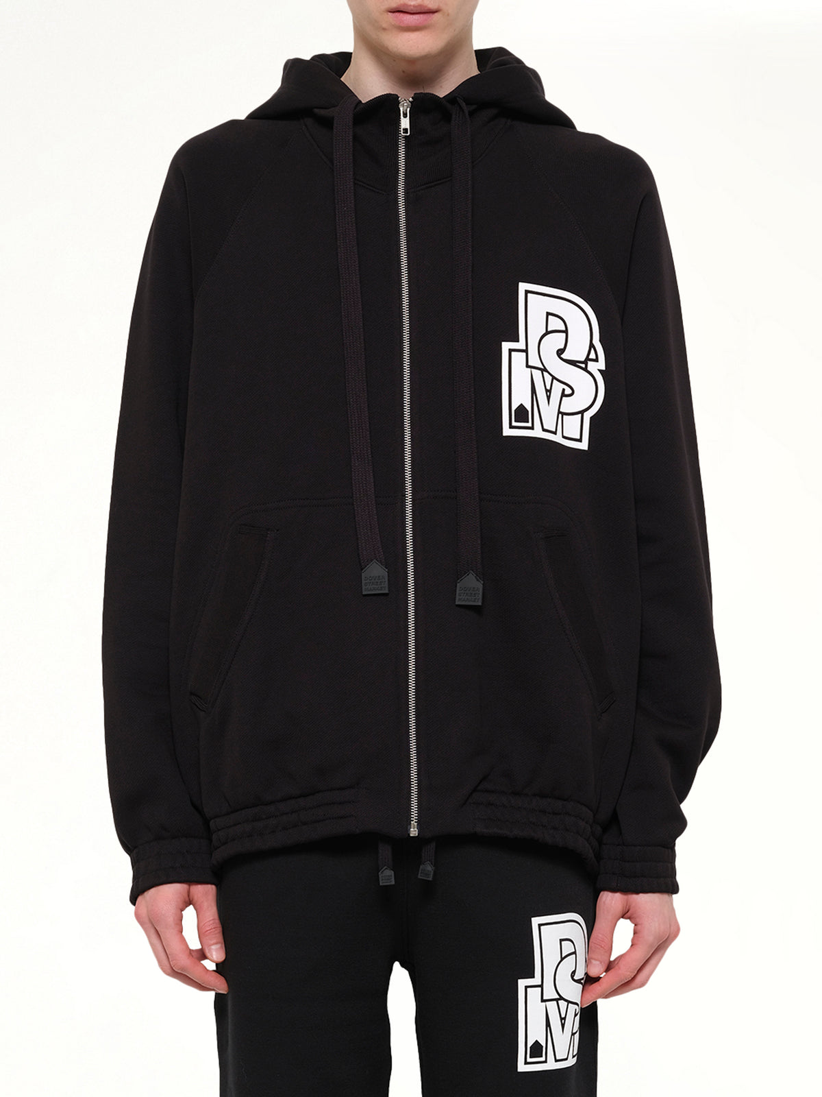 Pile Knit Zipped Hoodie in Black