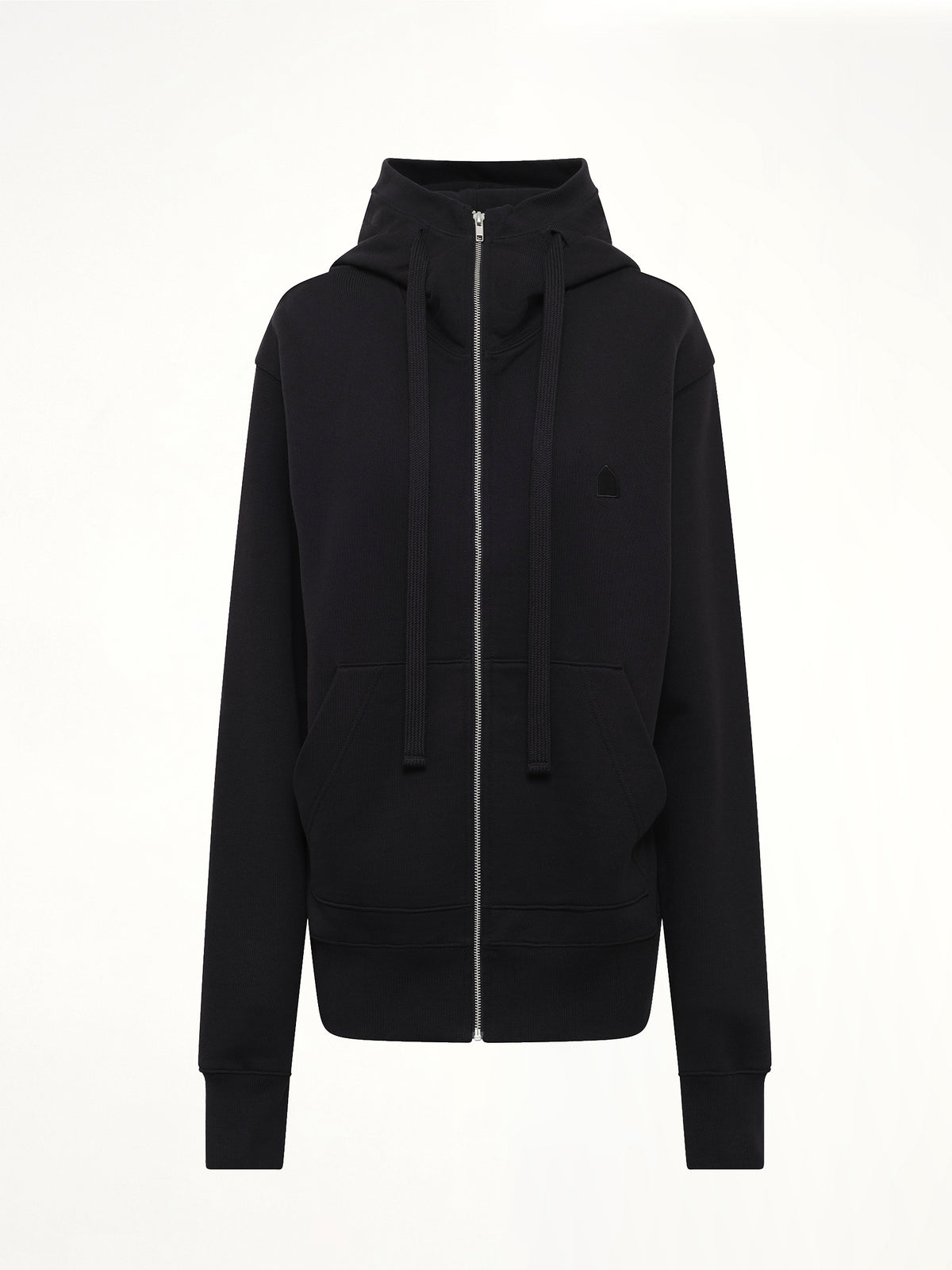 Hut Embroidery Zipped Knit Hoodie in Black
