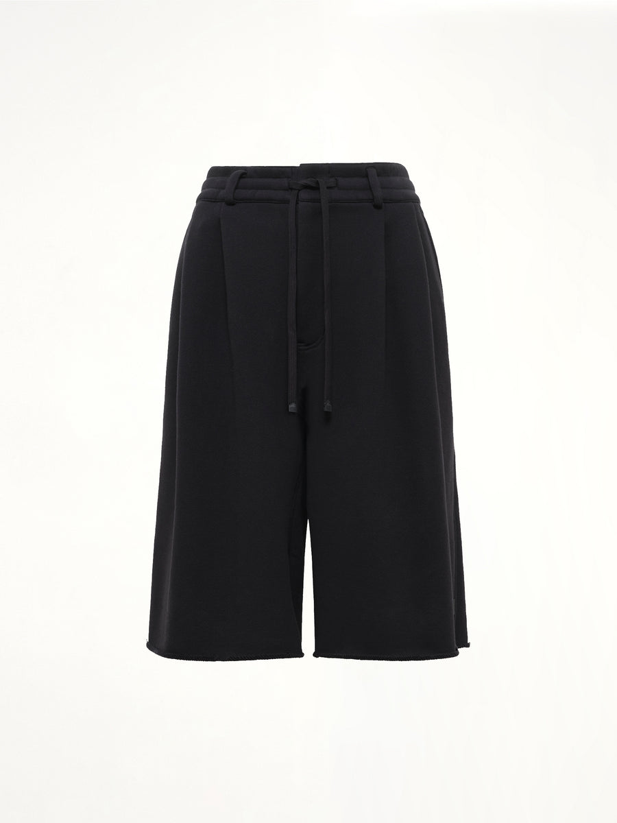 Pleated Shorts Back Pile Knit in Black