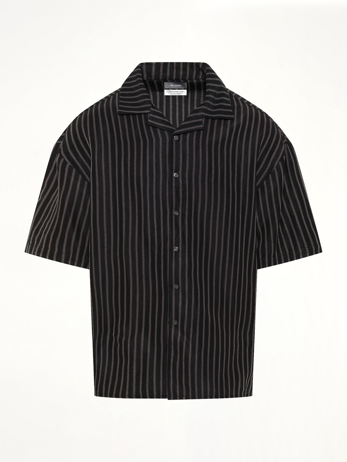 Camp Collar SS Shirt in Black/White Stripe