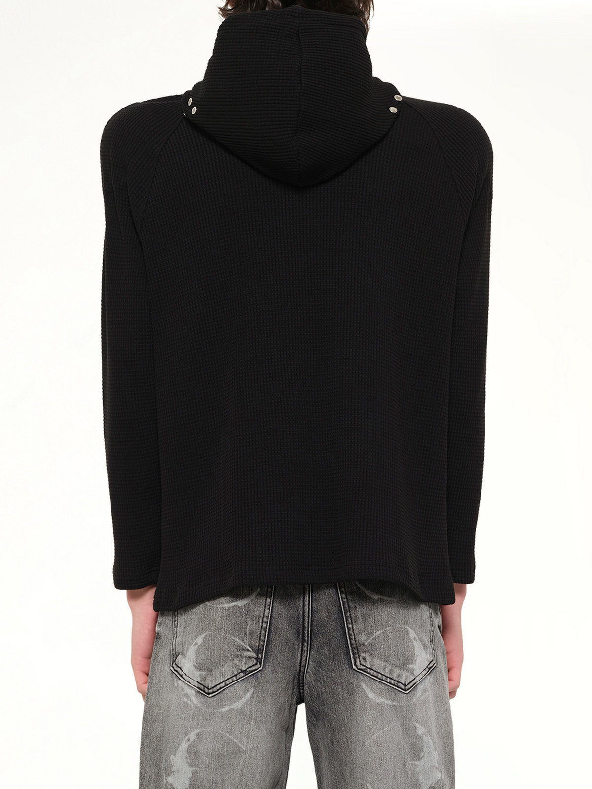 Bulk Shoulder Waffle Hoodie in Black