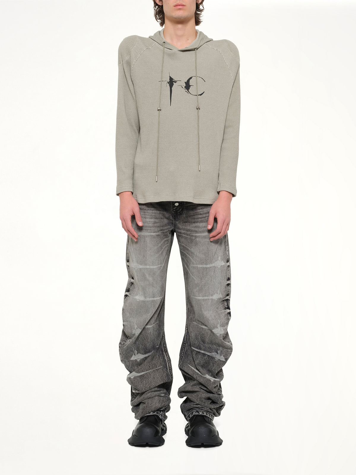 Bulk Shoulder Waffle Hoodie in Khaki