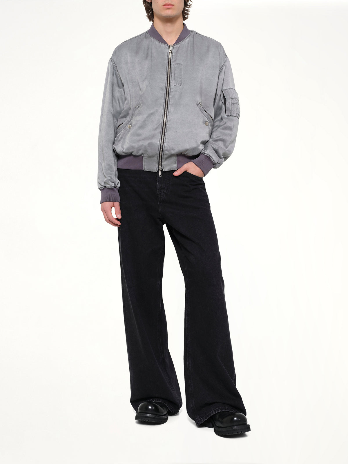 Cupro Bomber Jacket in Grey