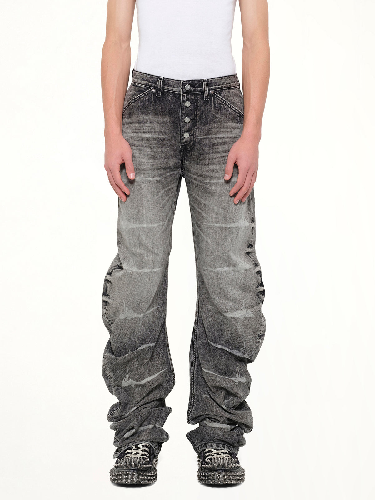 TC Laser Washed Parkour Denim Pants in Black