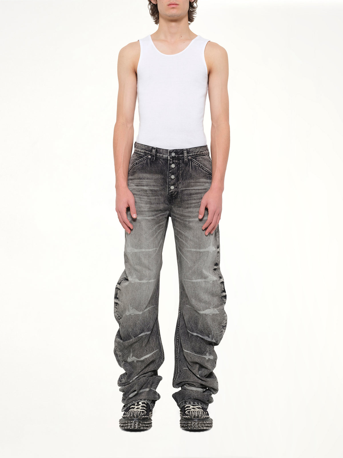 TC Laser Washed Parkour Denim Pants in Black