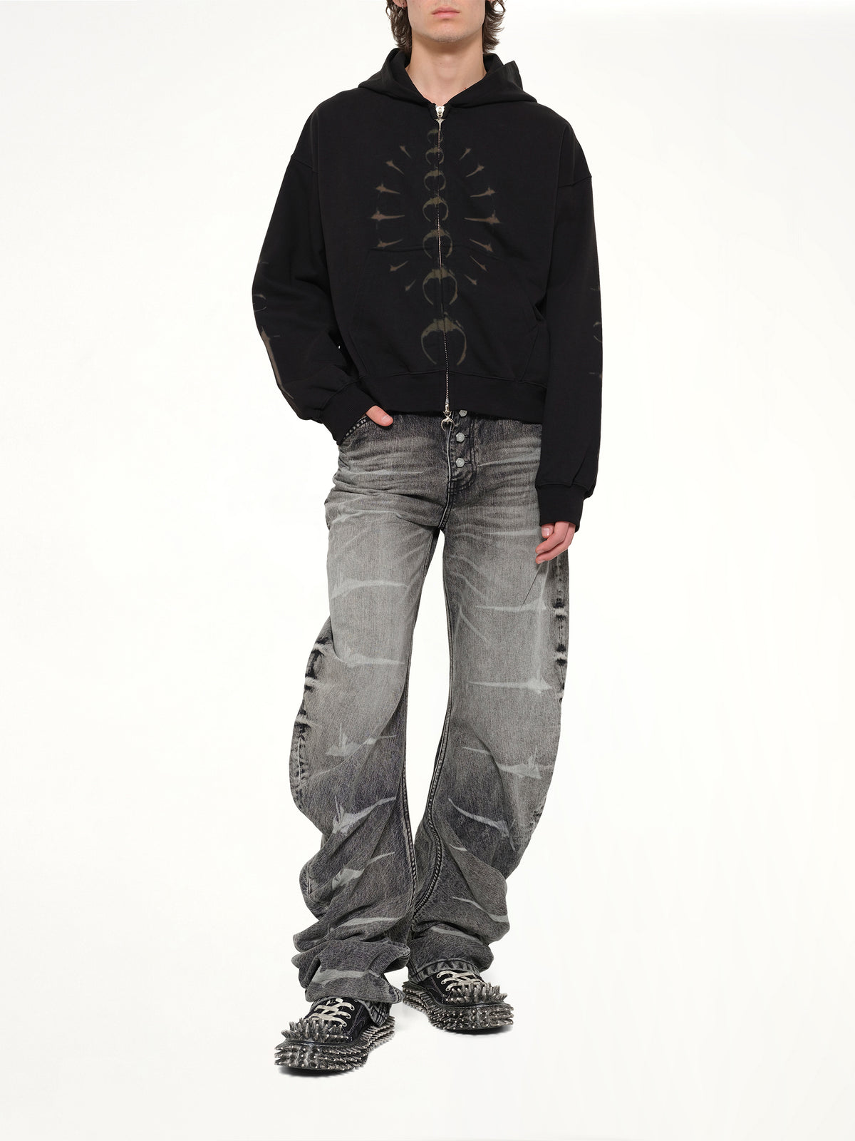TC Ribcage Zip-Up Hoodie in Black