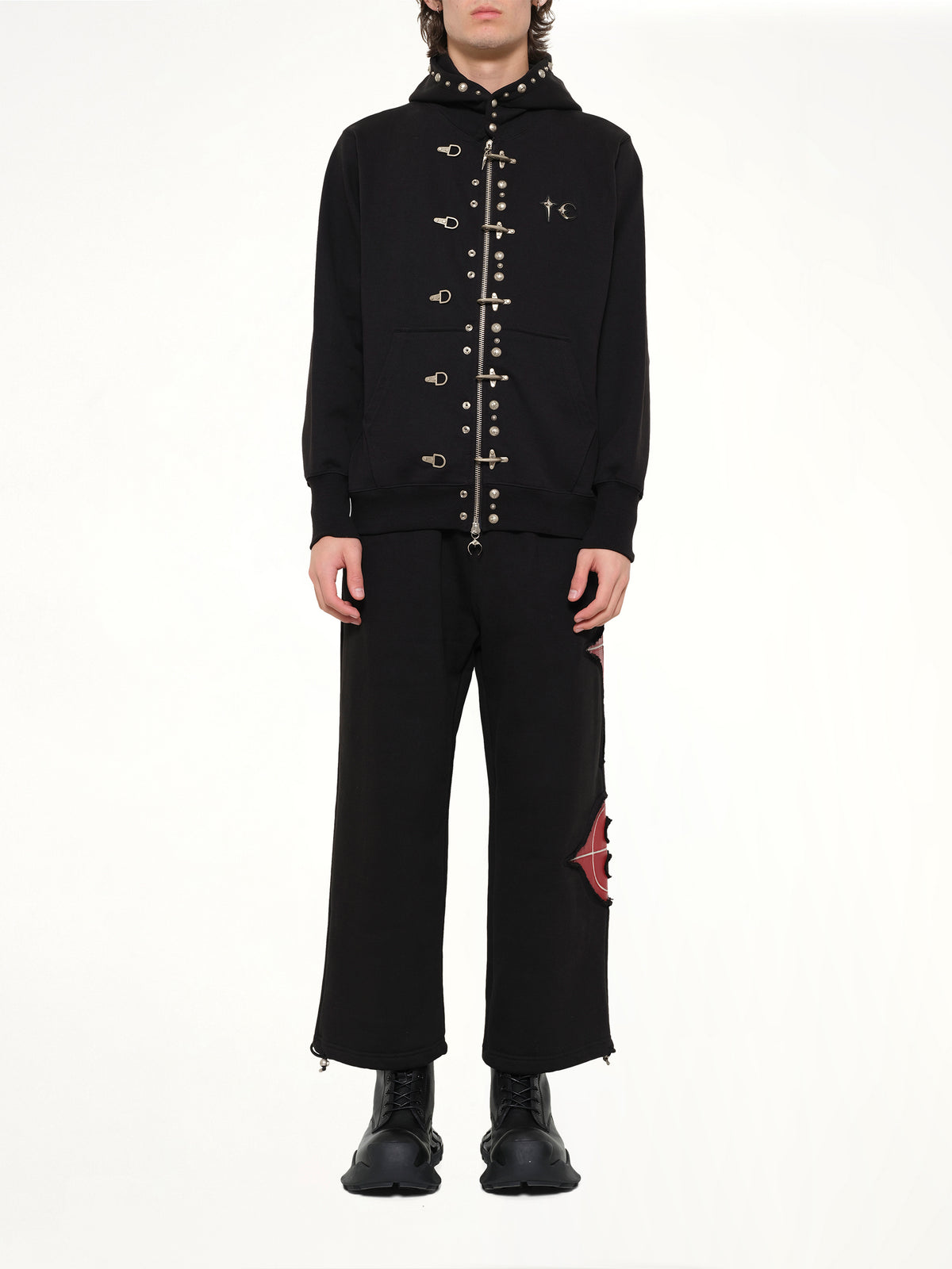TC Studded Line Zip-Up Hoodie in Black