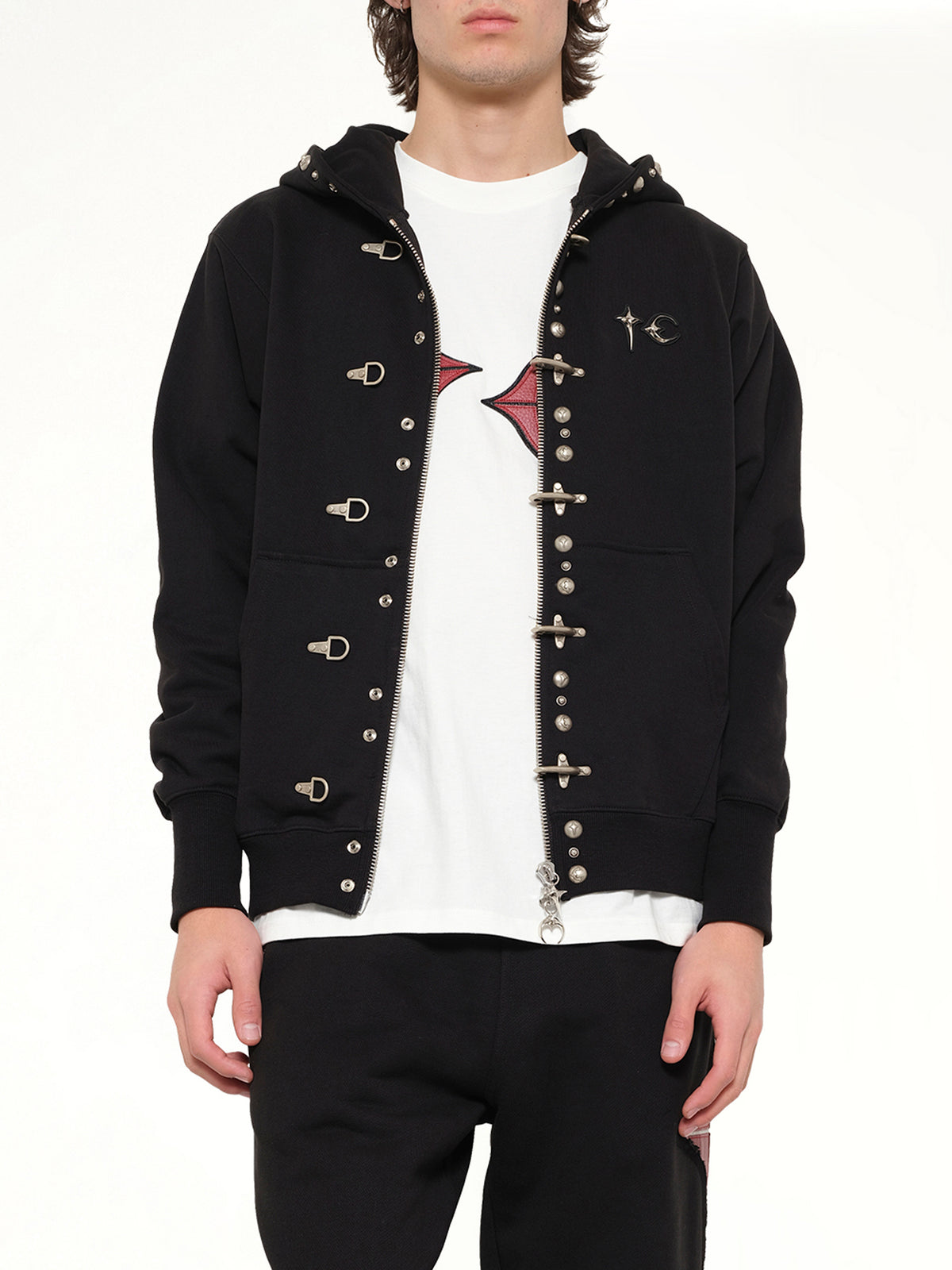 TC Studded Line Zip-Up Hoodie in Black