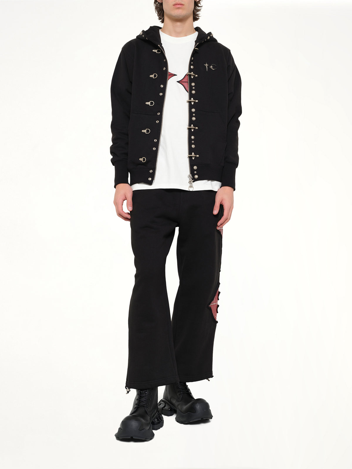 TC Studded Line Zip-Up Hoodie in Black