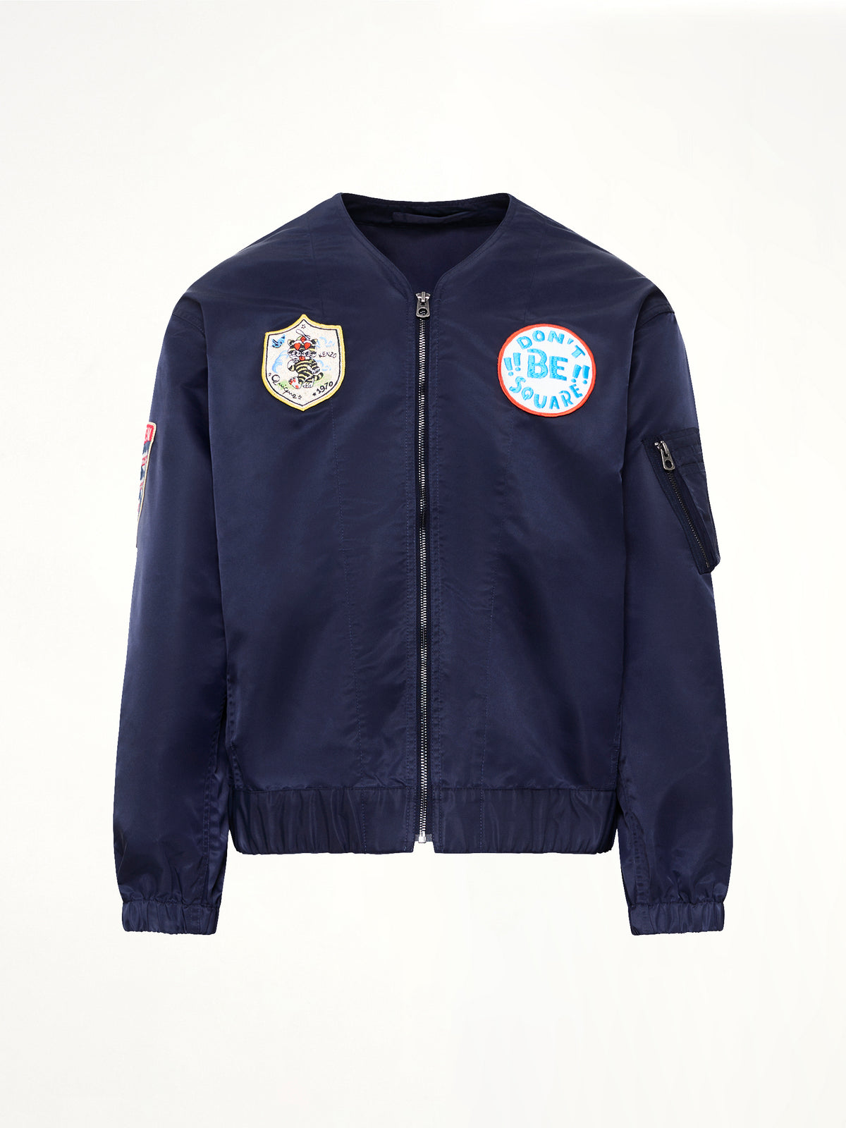 Kenzo Badges Collarless Bomber in Navy Blue