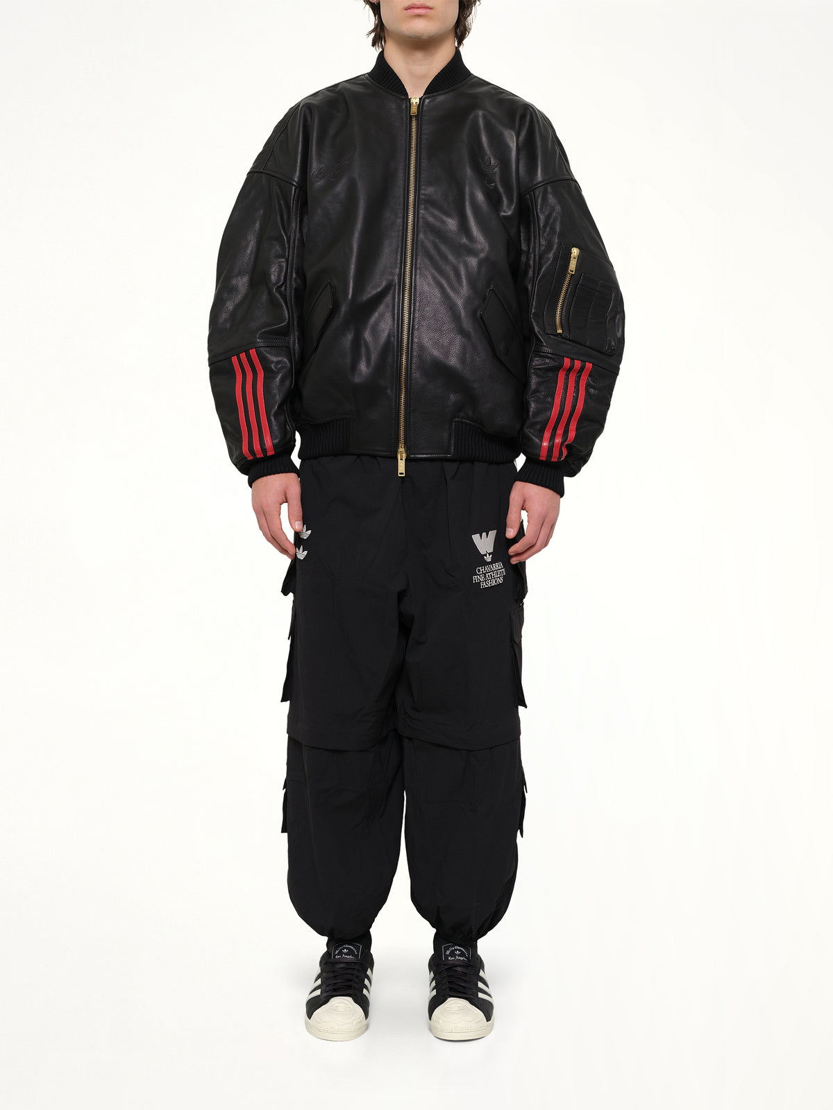Adidas X Chavarria Leather Bomber Jacket in Black