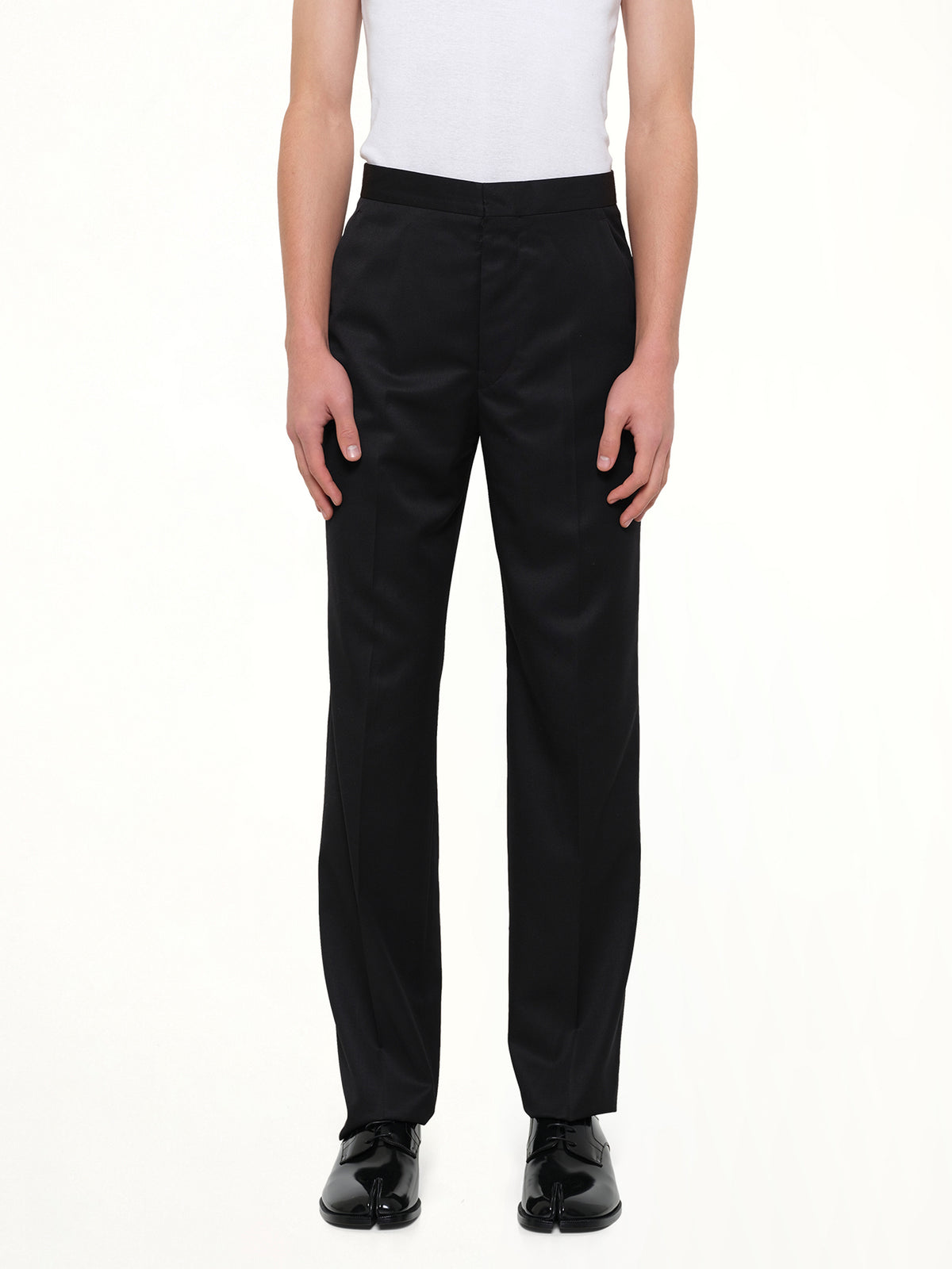 Compact Light Wool Suit Pants in Black