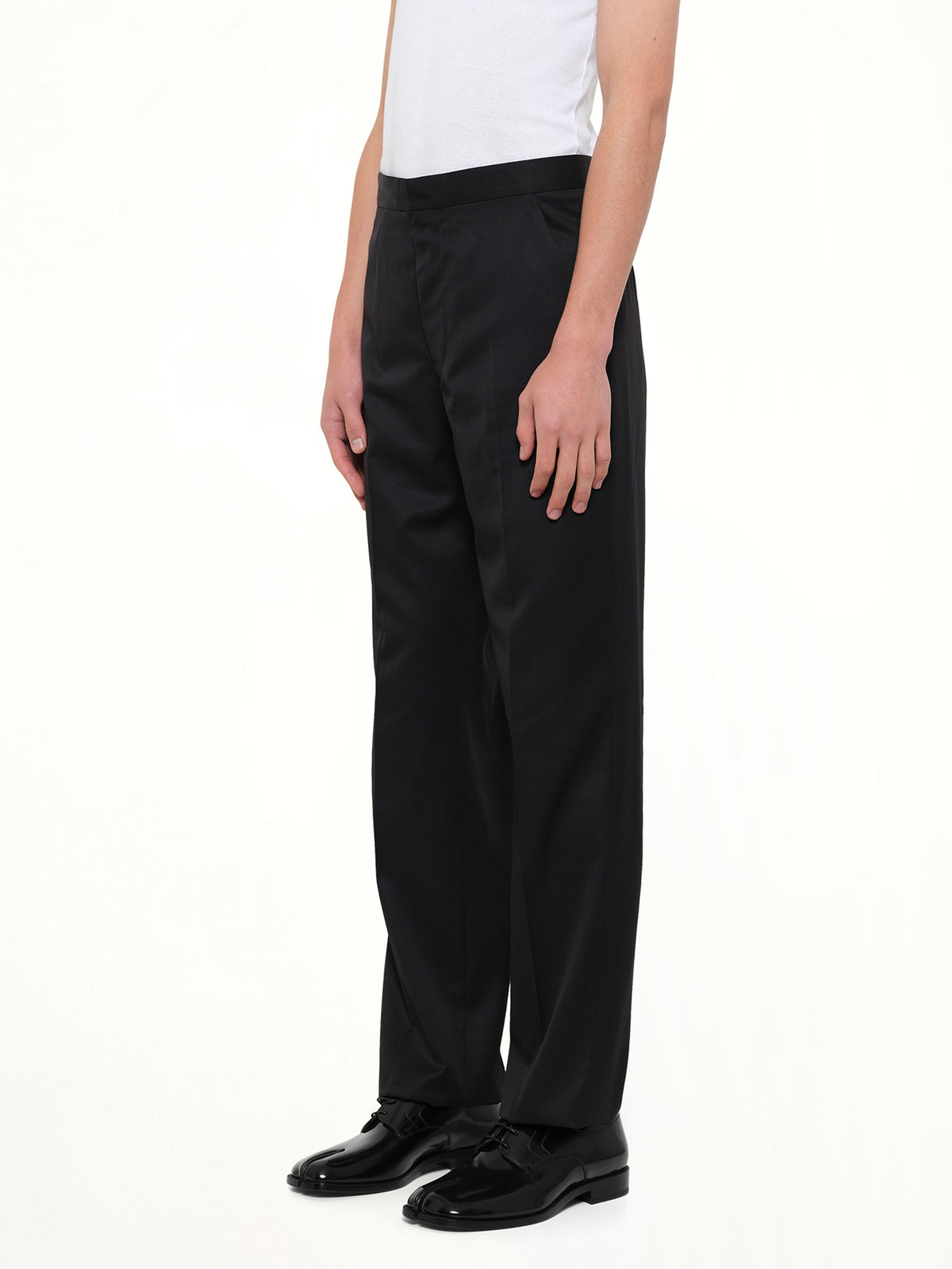 Compact Light Wool Suit Pants in Black