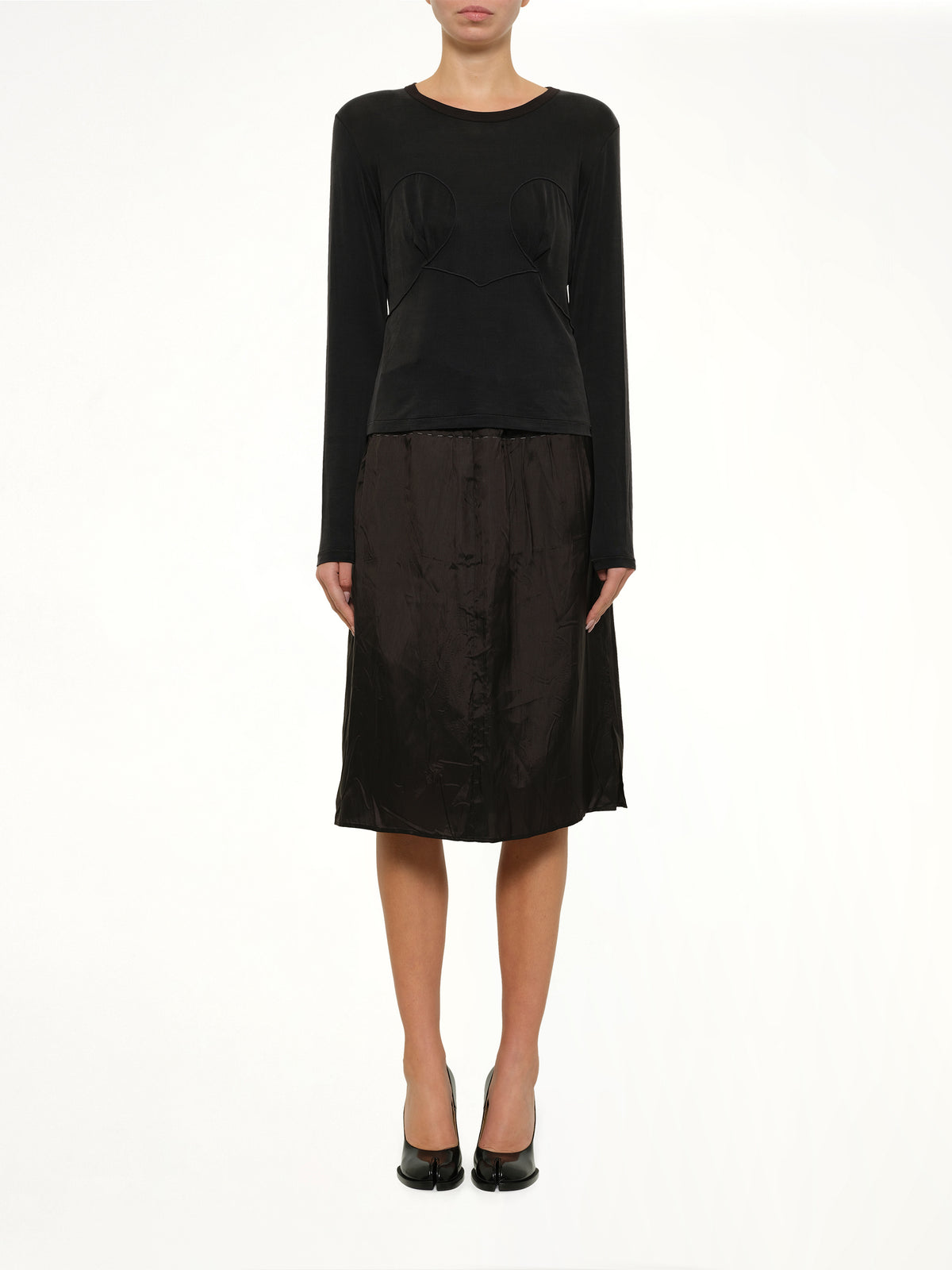 Cut-out Long Sleeve T-Shirt in Black