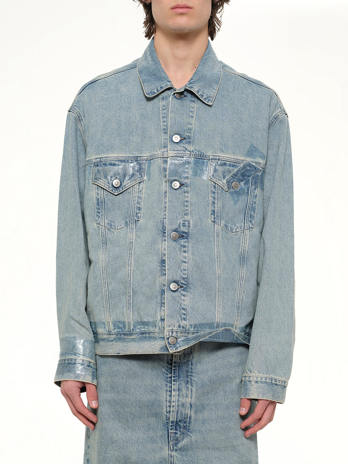 Tape Denim Jacket in Ice Blue