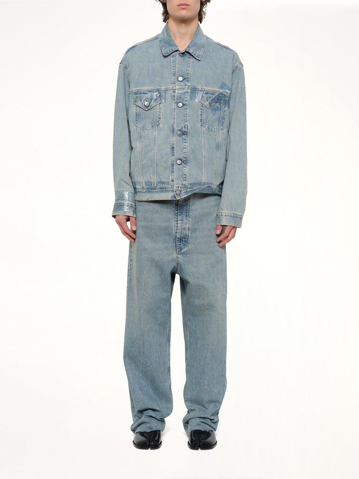 Tape Denim Jacket in Ice Blue