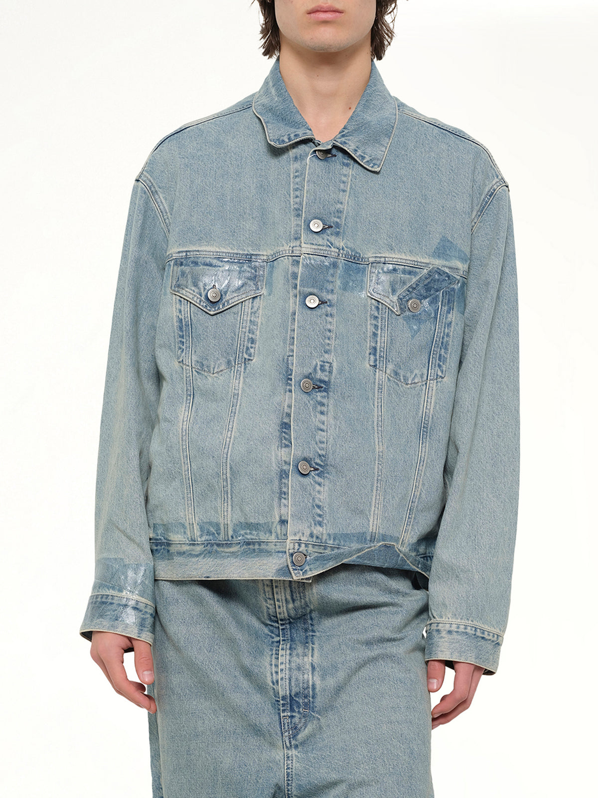 Tape Denim Jacket in Ice Blue