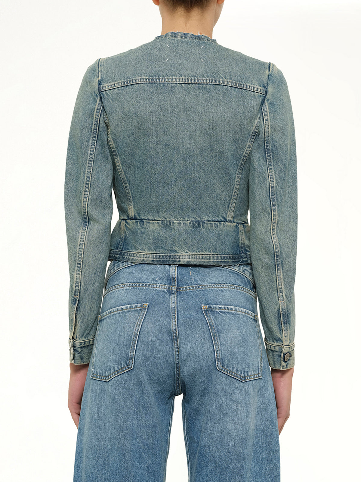 V Neck Denim Jacket in Ice Blue